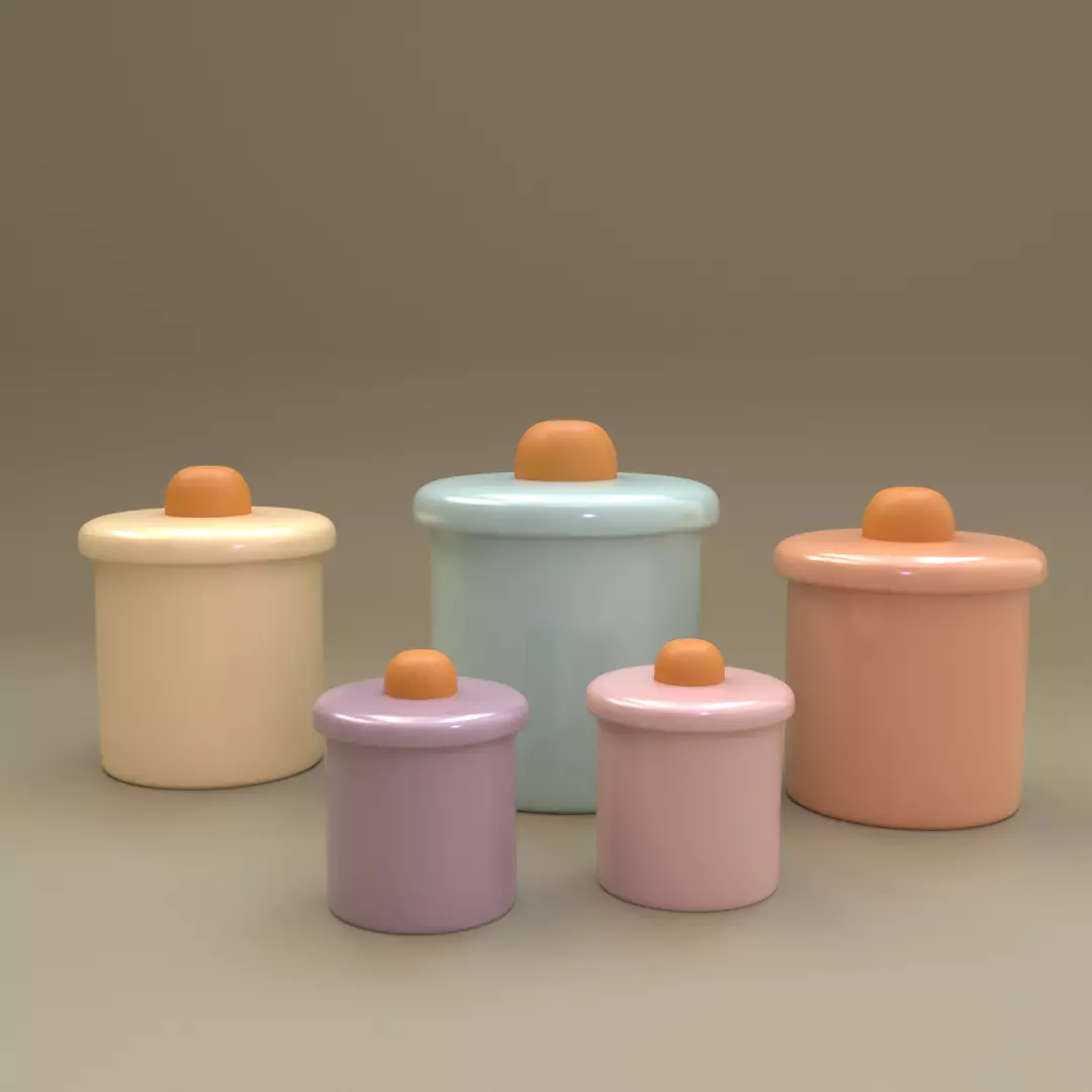 Pastel Storage Jar Set Low-poly 3D model_0