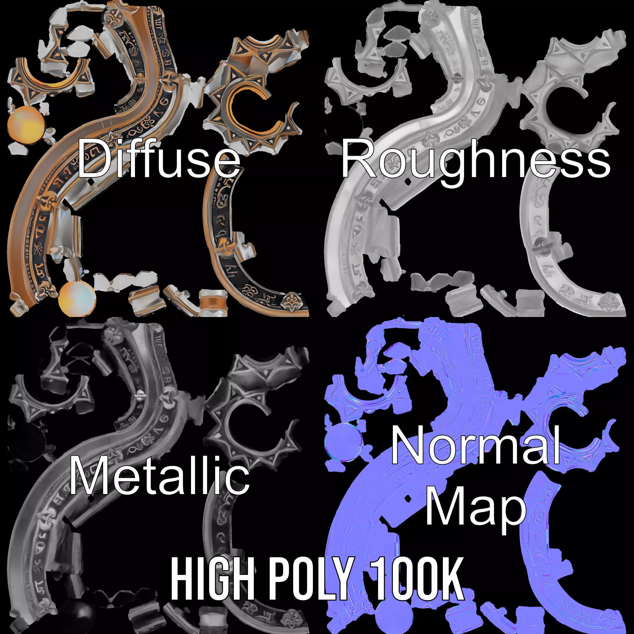 Antique Compass Amulet model pack Low-poly 3D model_3