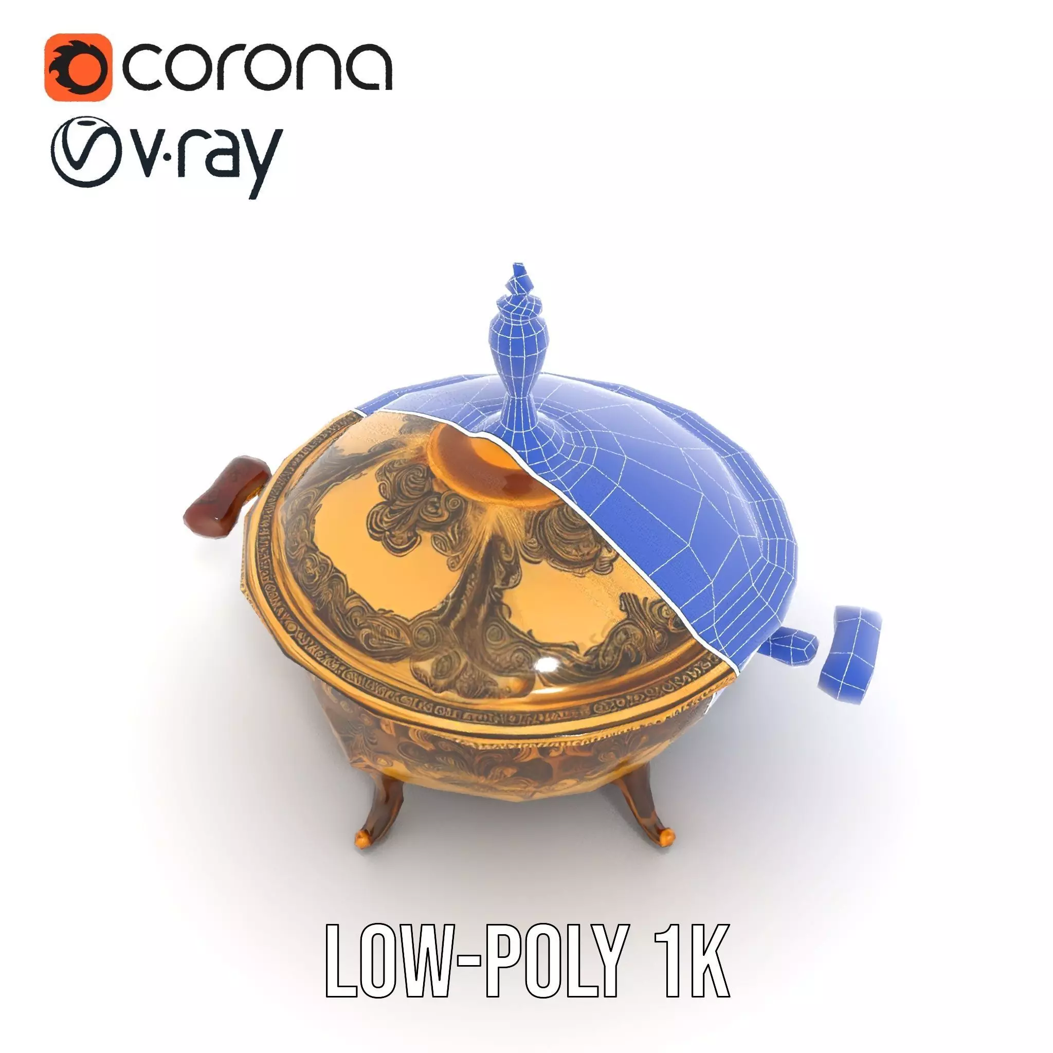 Ornate Gold Tureen model pack Low-poly 3D model_22