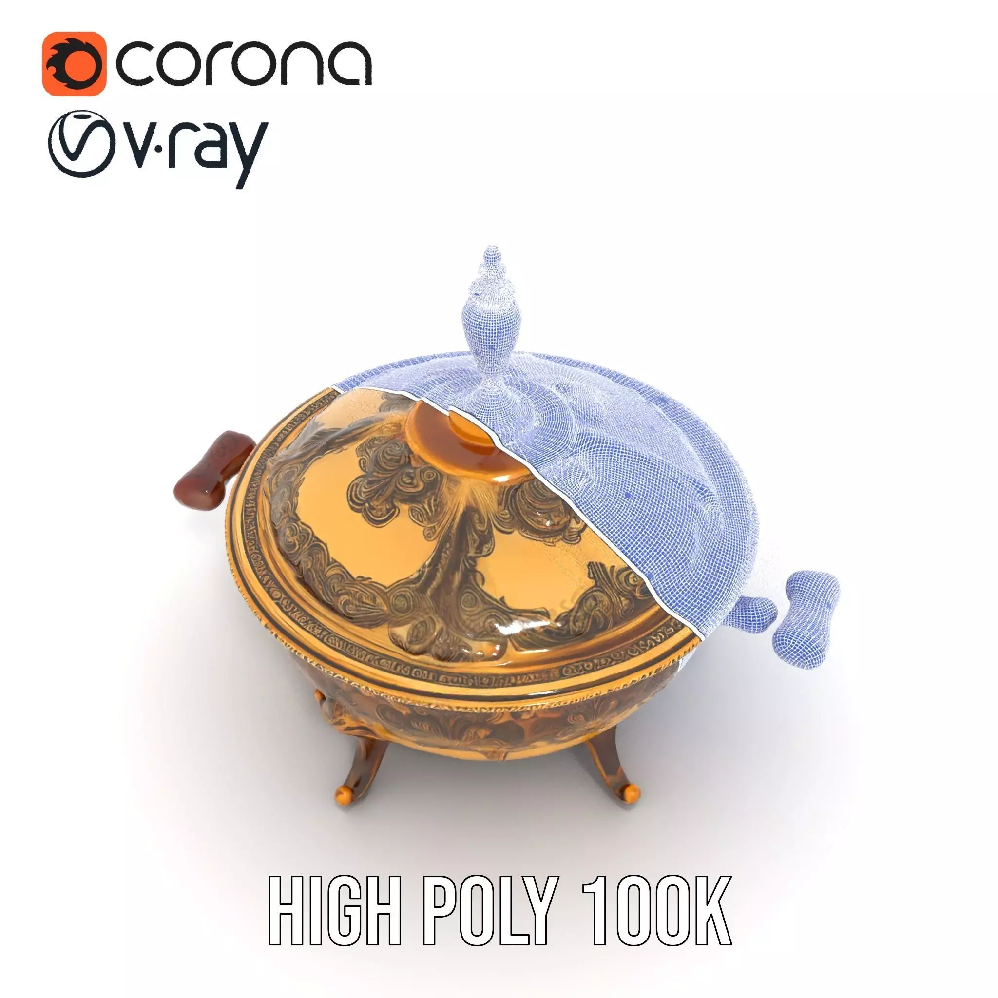 Ornate Gold Tureen model pack Low-poly 3D model_26