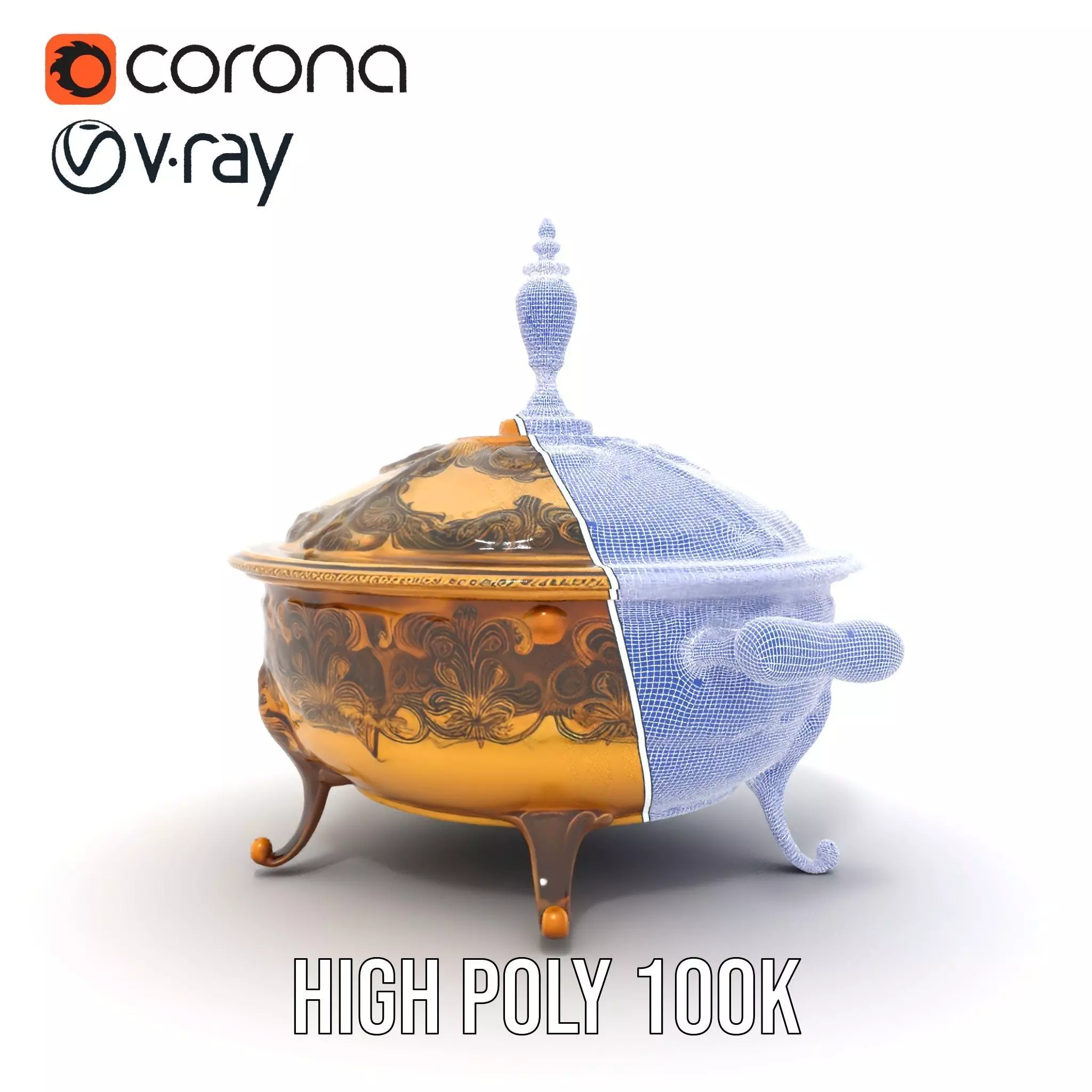 Ornate Gold Tureen model pack Low-poly 3D model_34