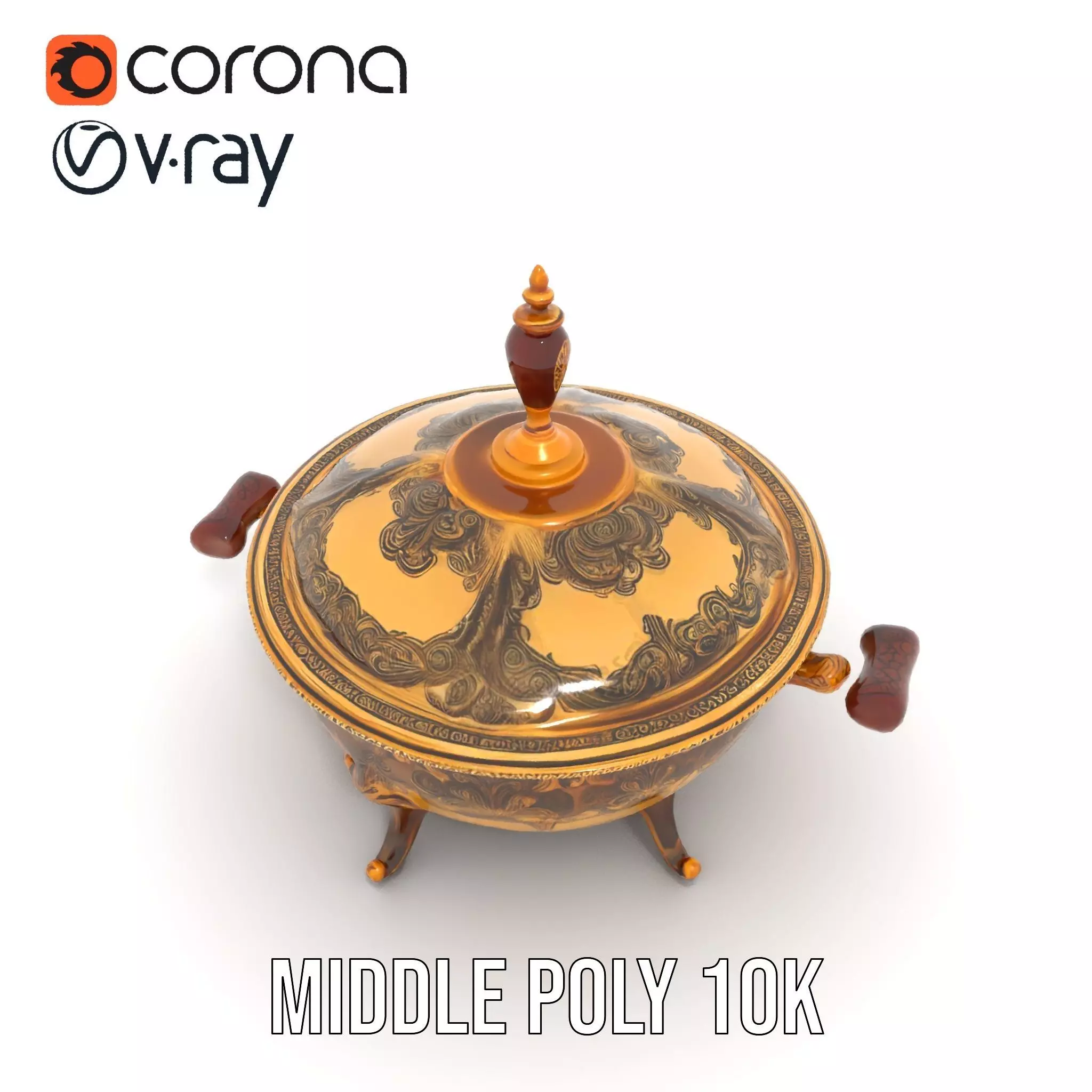 Ornate Gold Tureen model pack Low-poly 3D model_5