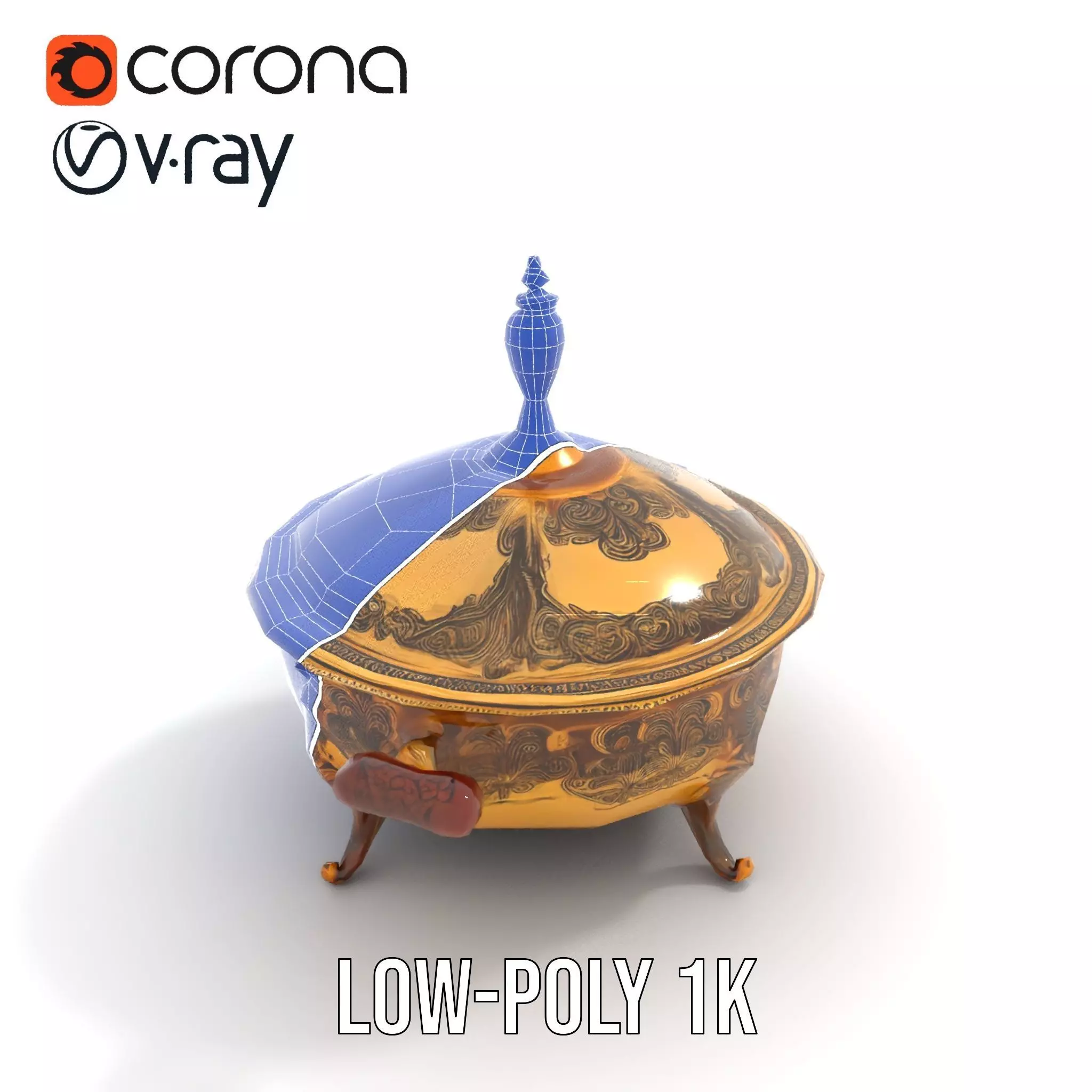 Ornate Gold Tureen model pack Low-poly 3D model_16