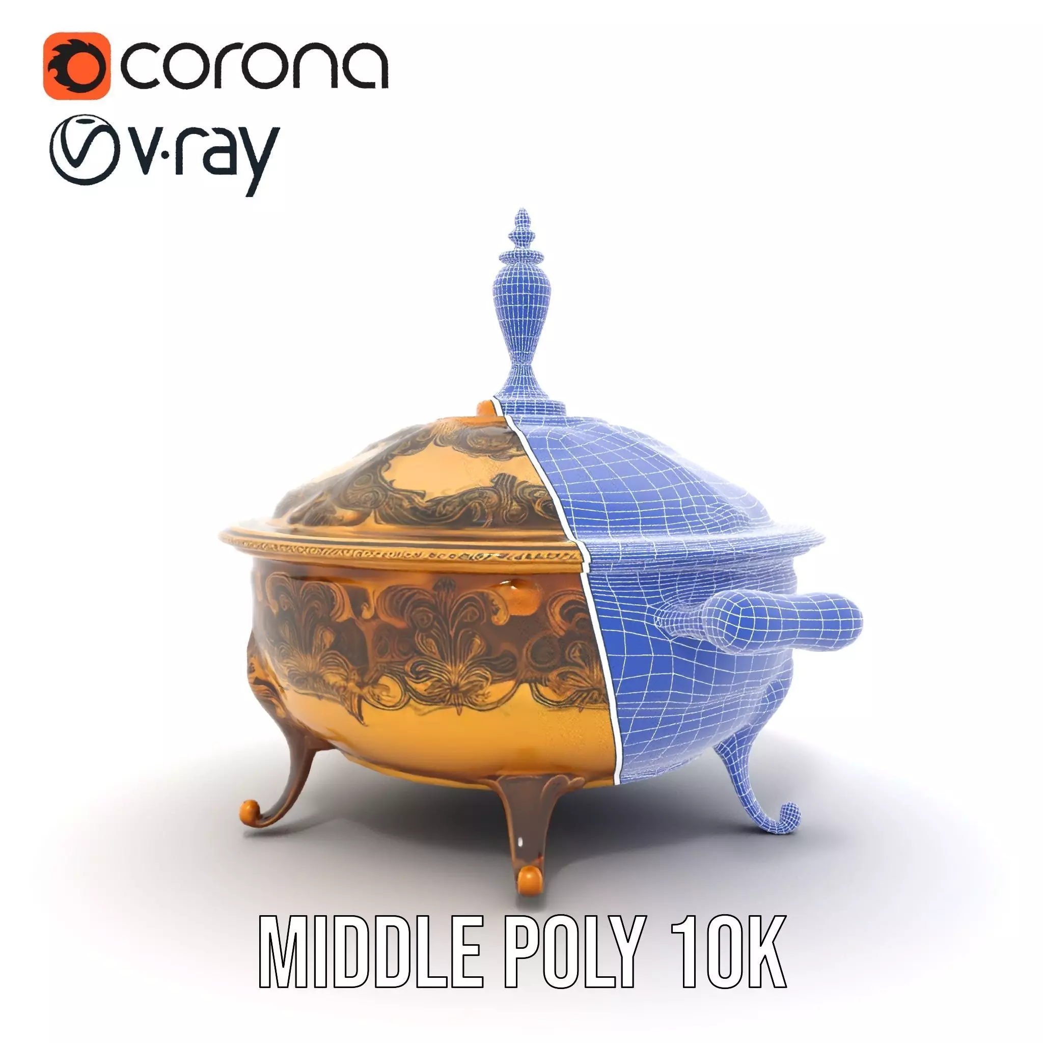 Ornate Gold Tureen model pack Low-poly 3D model_30