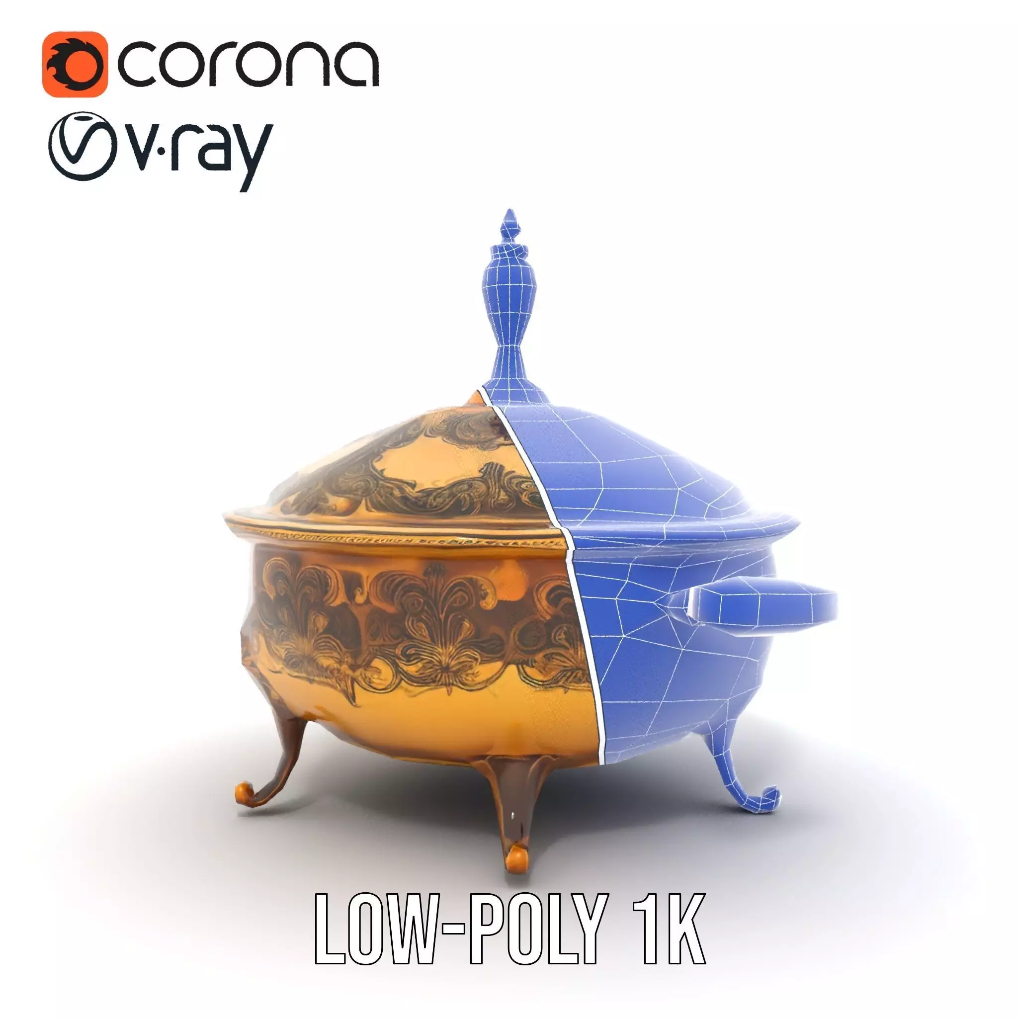 Ornate Gold Tureen model pack Low-poly 3D model_31