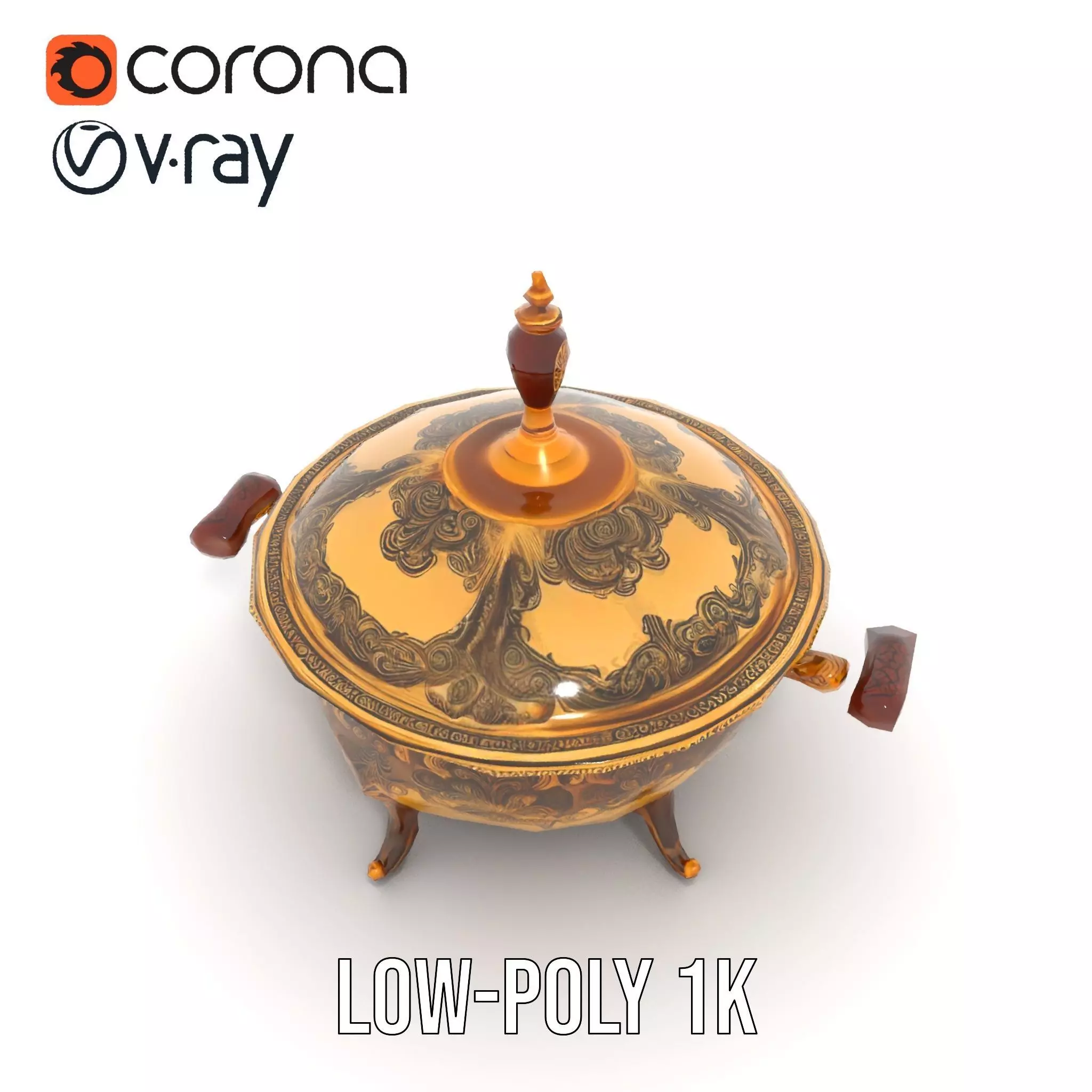 Ornate Gold Tureen model pack Low-poly 3D model_9