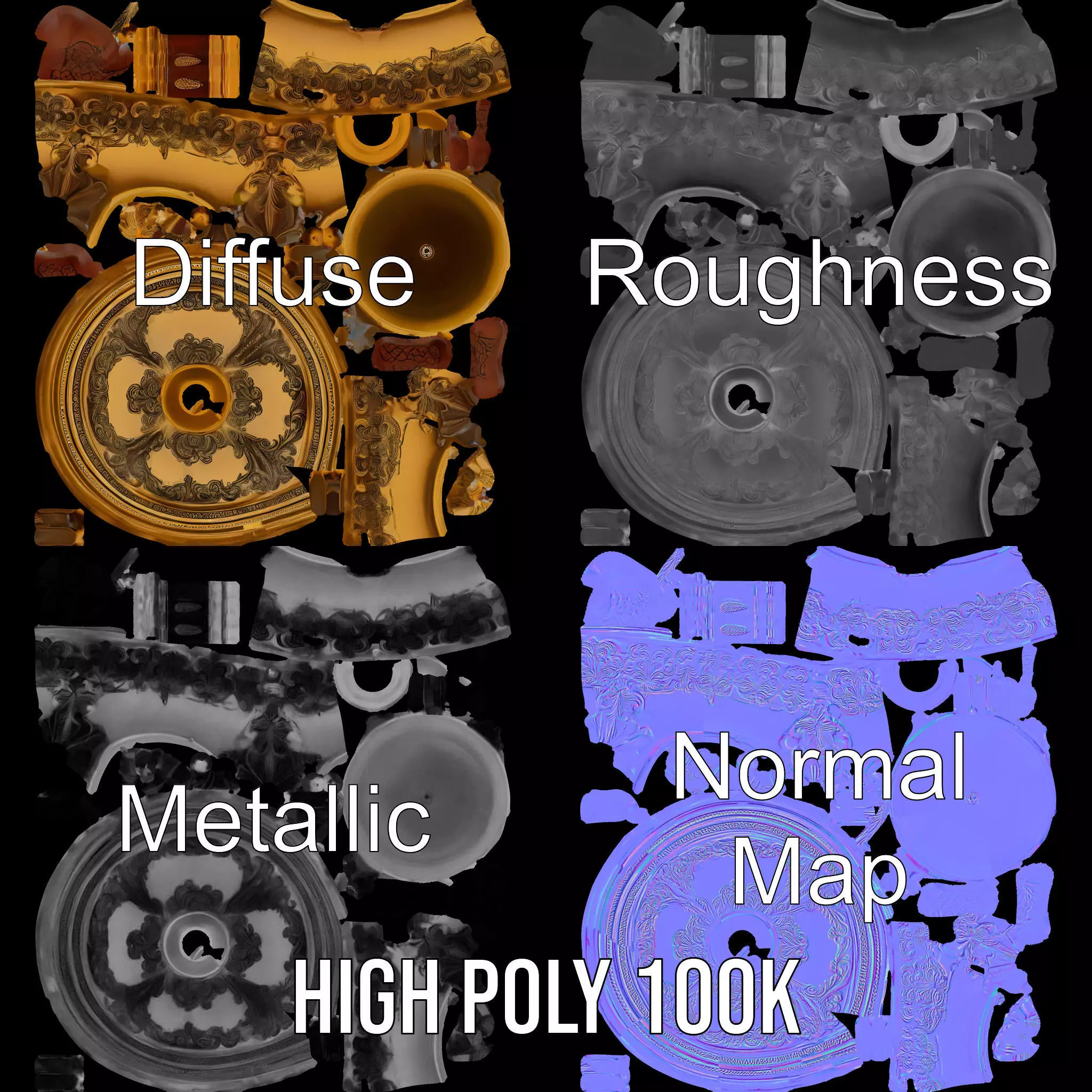 Ornate Gold Tureen model pack Low-poly 3D model_3