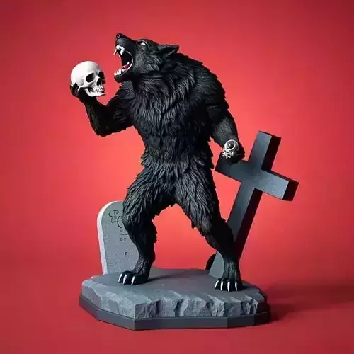 2148Werewolf Howling with Skull  3D Model  magic
