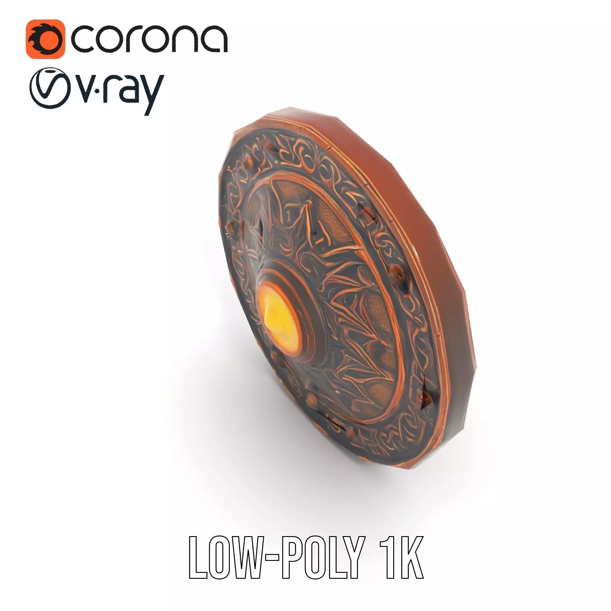 Ornate Bronze Shield model pack Low-poly 3D model_7