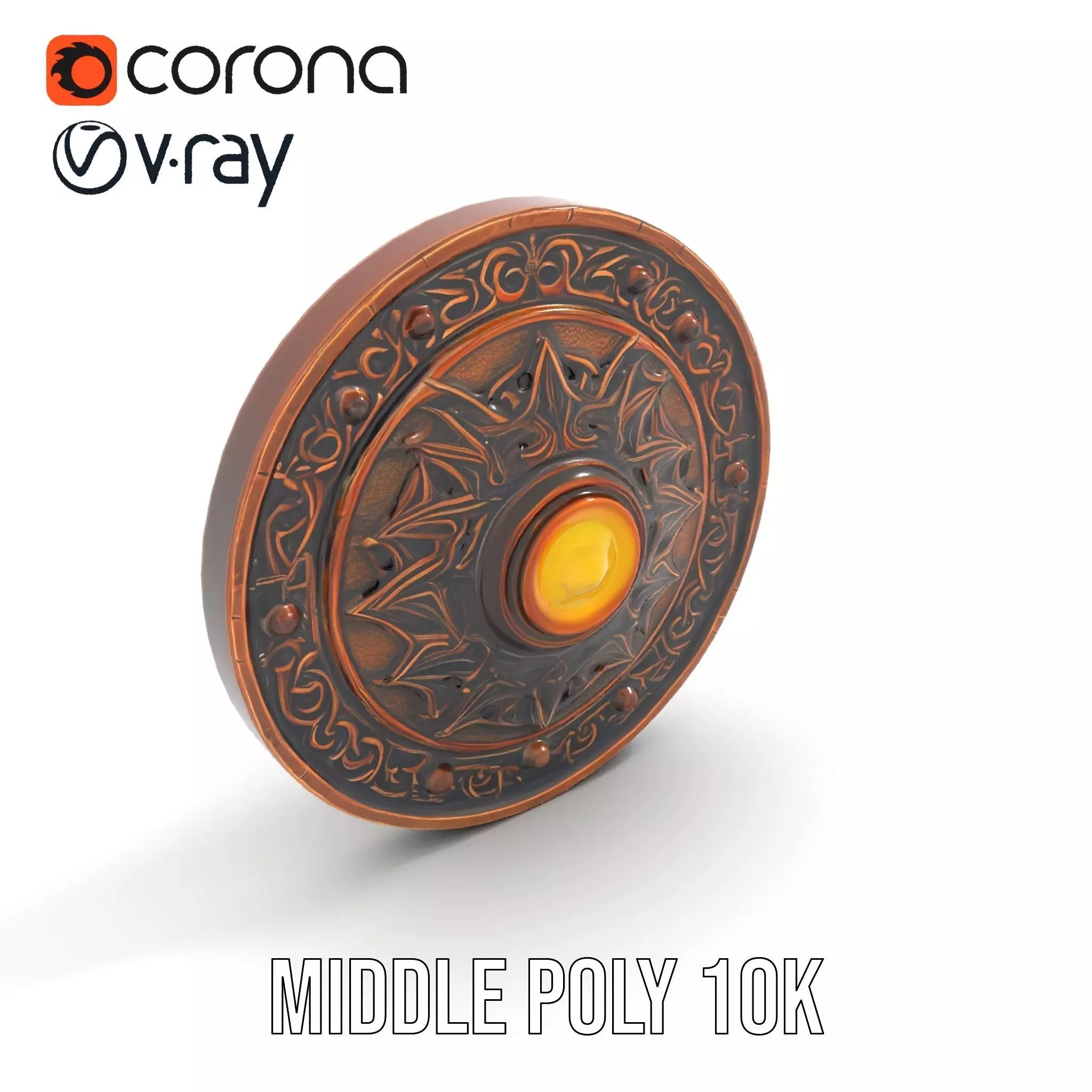 Ornate Bronze Shield model pack Low-poly 3D model_5