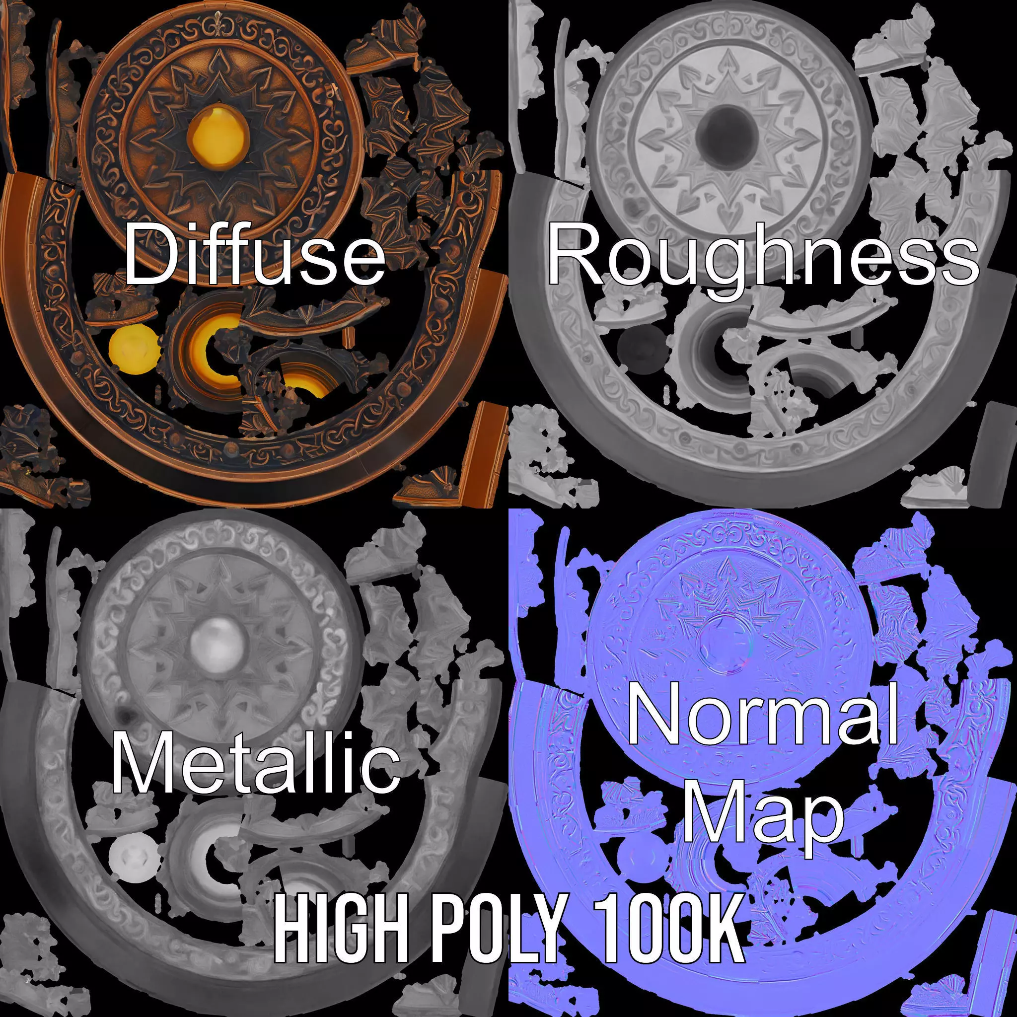 Ornate Bronze Shield model pack Low-poly 3D model_3