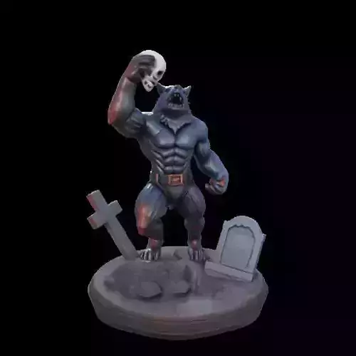 2149Werewolf Howling with Skull  3D Model  magic
