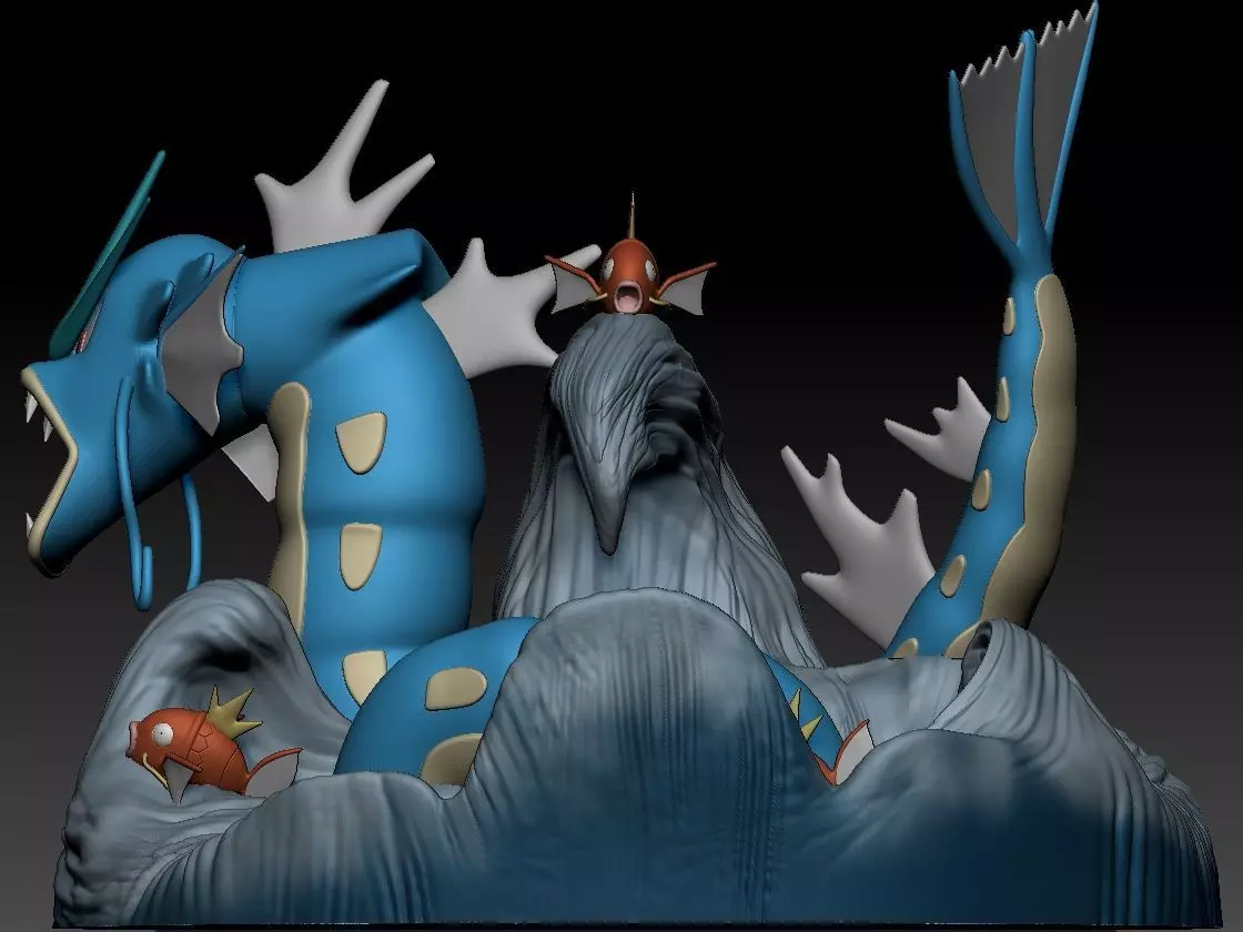 Gyarados Magikarp Diorama Pokemon Fanart 3D print model_10