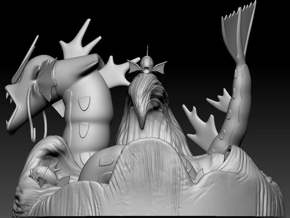 Gyarados Magikarp Diorama Pokemon Fanart 3D print model_6