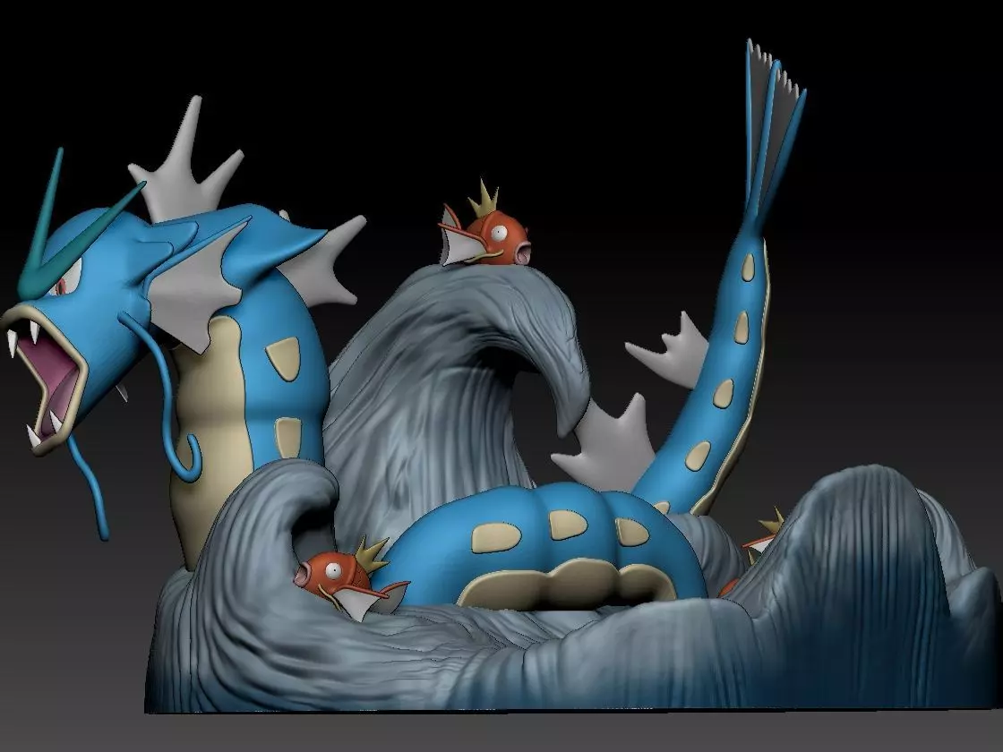 Gyarados Magikarp Diorama Pokemon Fanart 3D print model_4