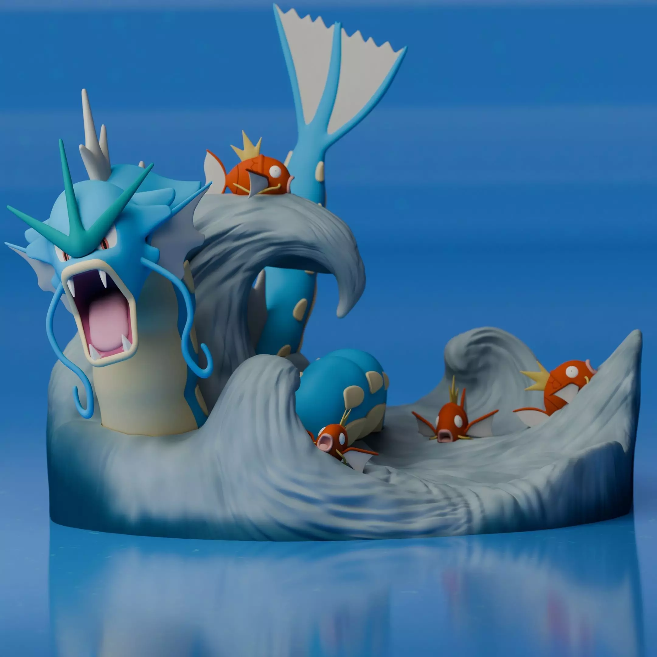 Gyarados Magikarp Diorama Pokemon Fanart 3D print model_0