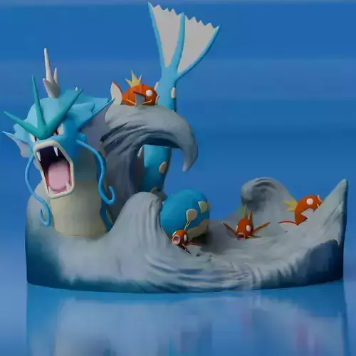 Gyarados Magikarp Diorama Pokemon Fanart