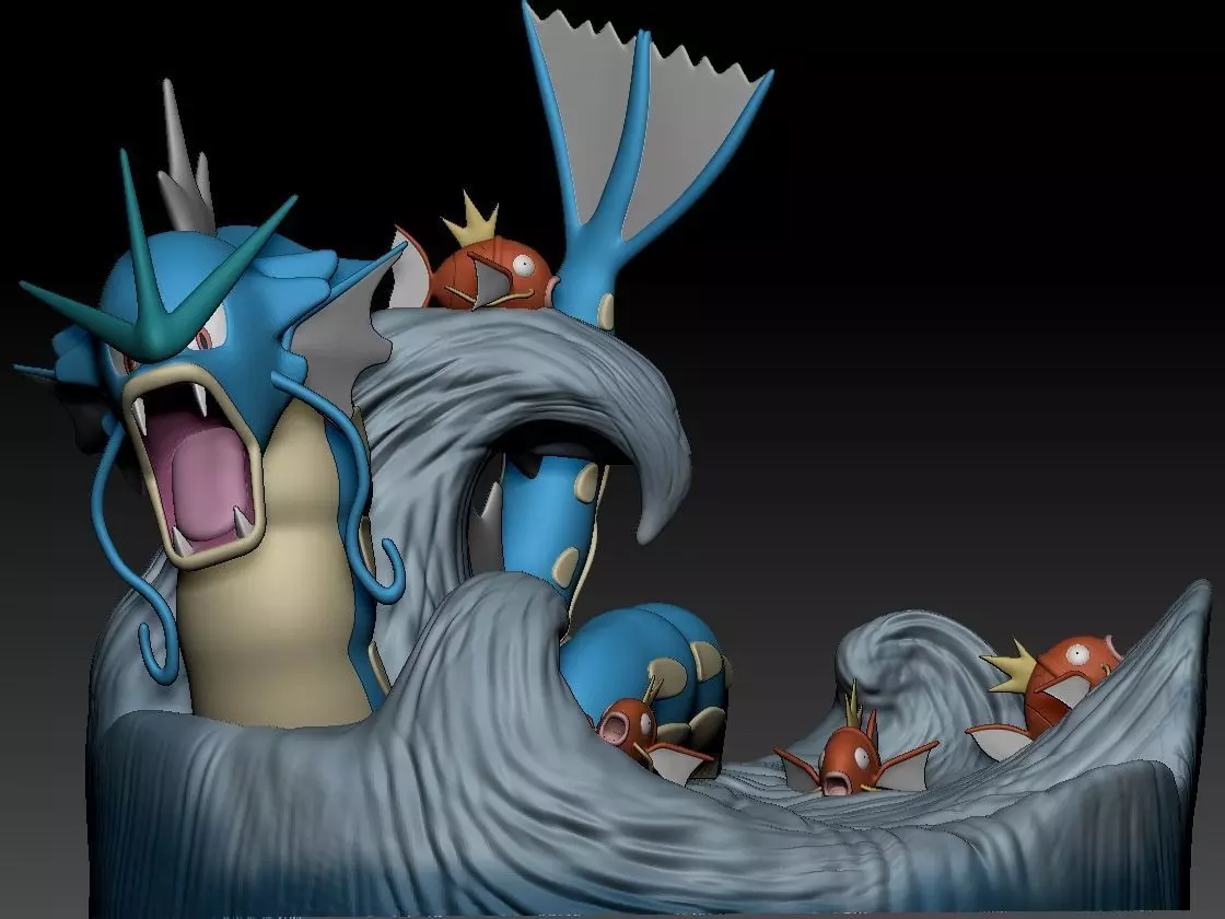 Gyarados Magikarp Diorama Pokemon Fanart 3D print model_1