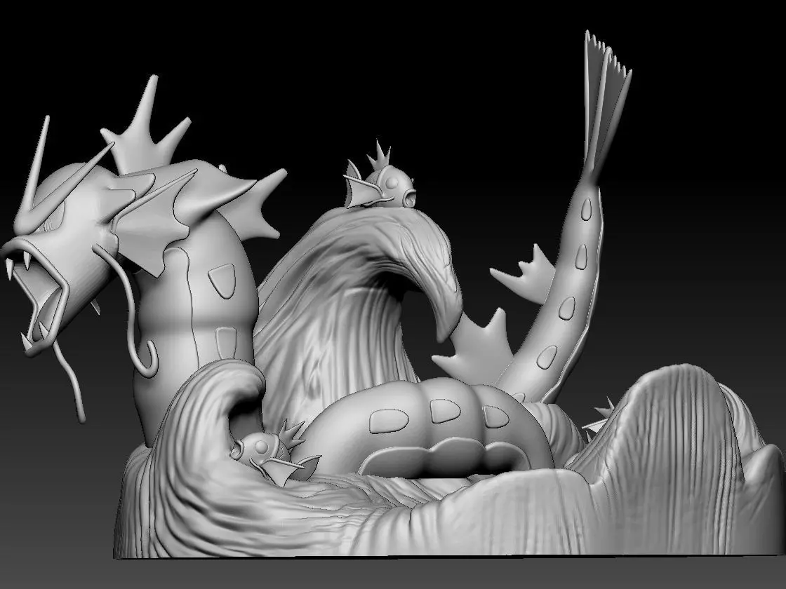 Gyarados Magikarp Diorama Pokemon Fanart 3D print model_8