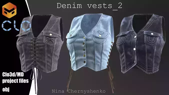 Denim vests 2 - Marvelous Designer project and OBJ