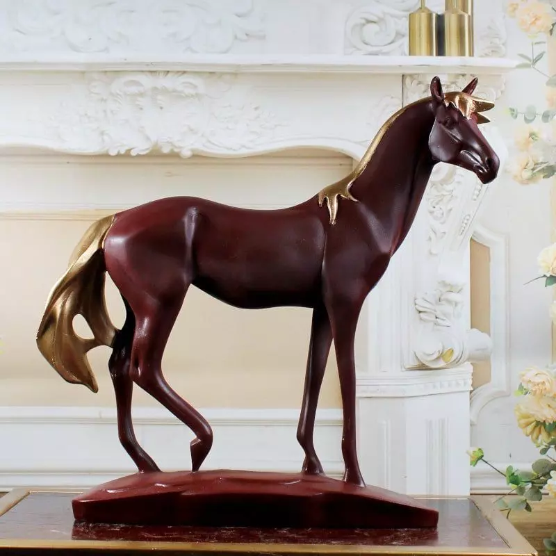 Elegant Stallion Glossy Brown Horse Statue Gold Accents Low-poly 3D model_0
