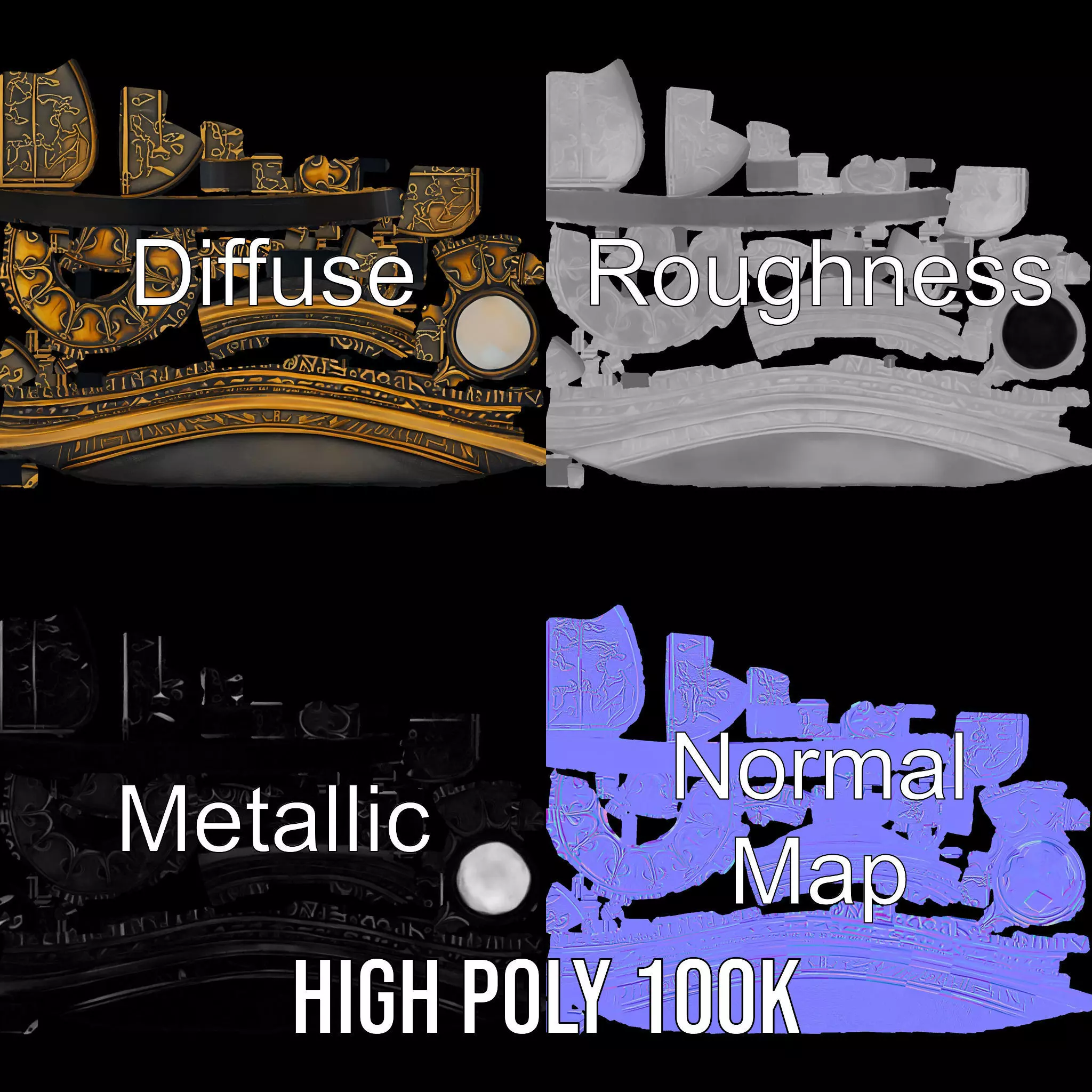 Intricate Brass Medallion model pack Low-poly 3D model_3