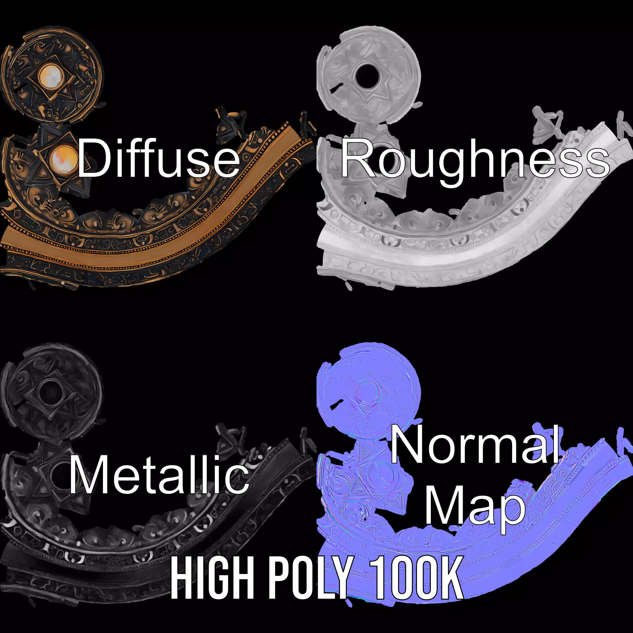 Ornate Brass Medallion model pack Low-poly 3D model_3