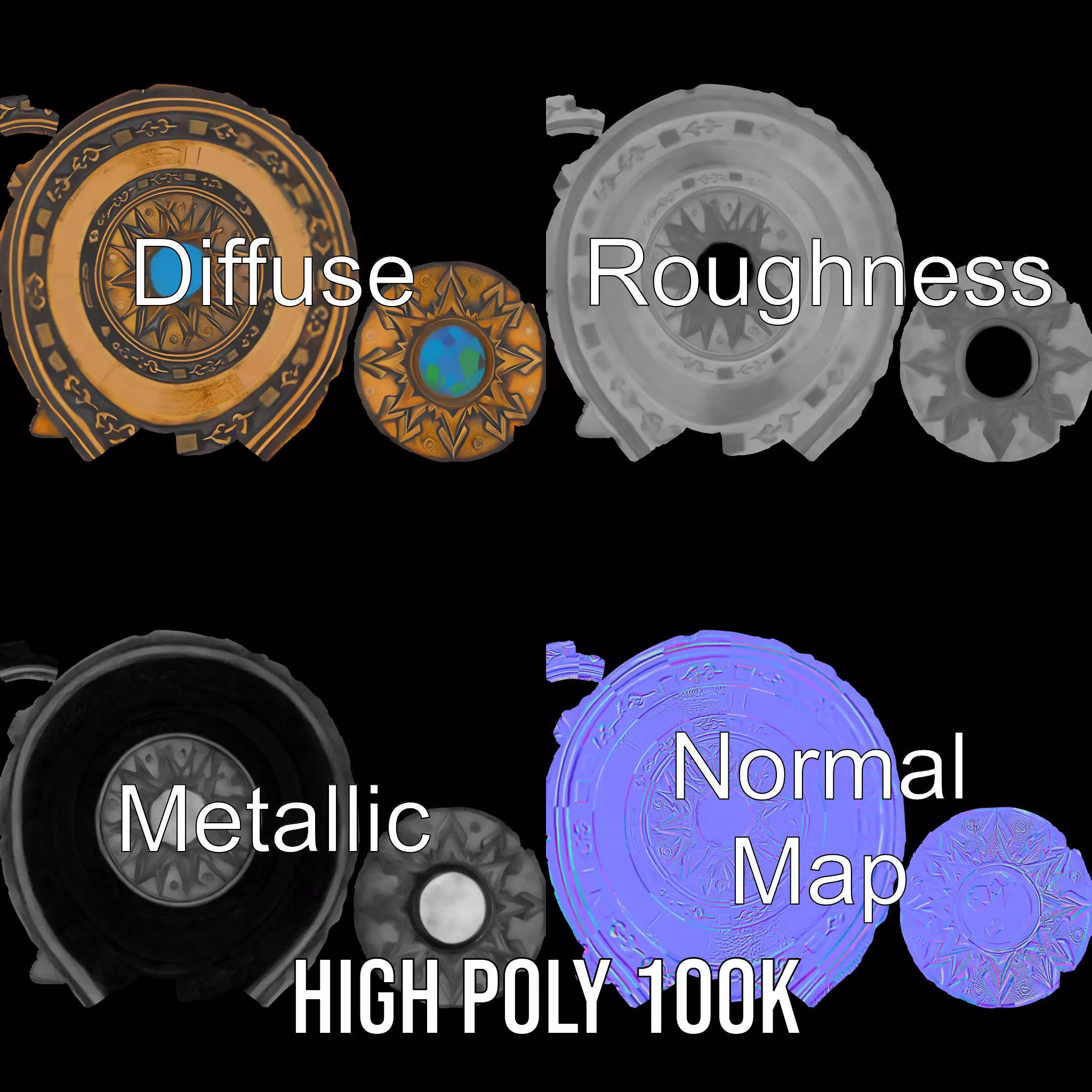 Ornate Brass Medallion model pack Low-poly 3D model_3