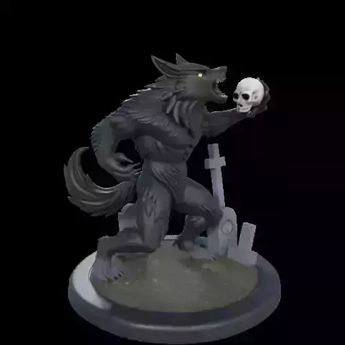 2150Werewolf Howling with Skull  3D Model  magic