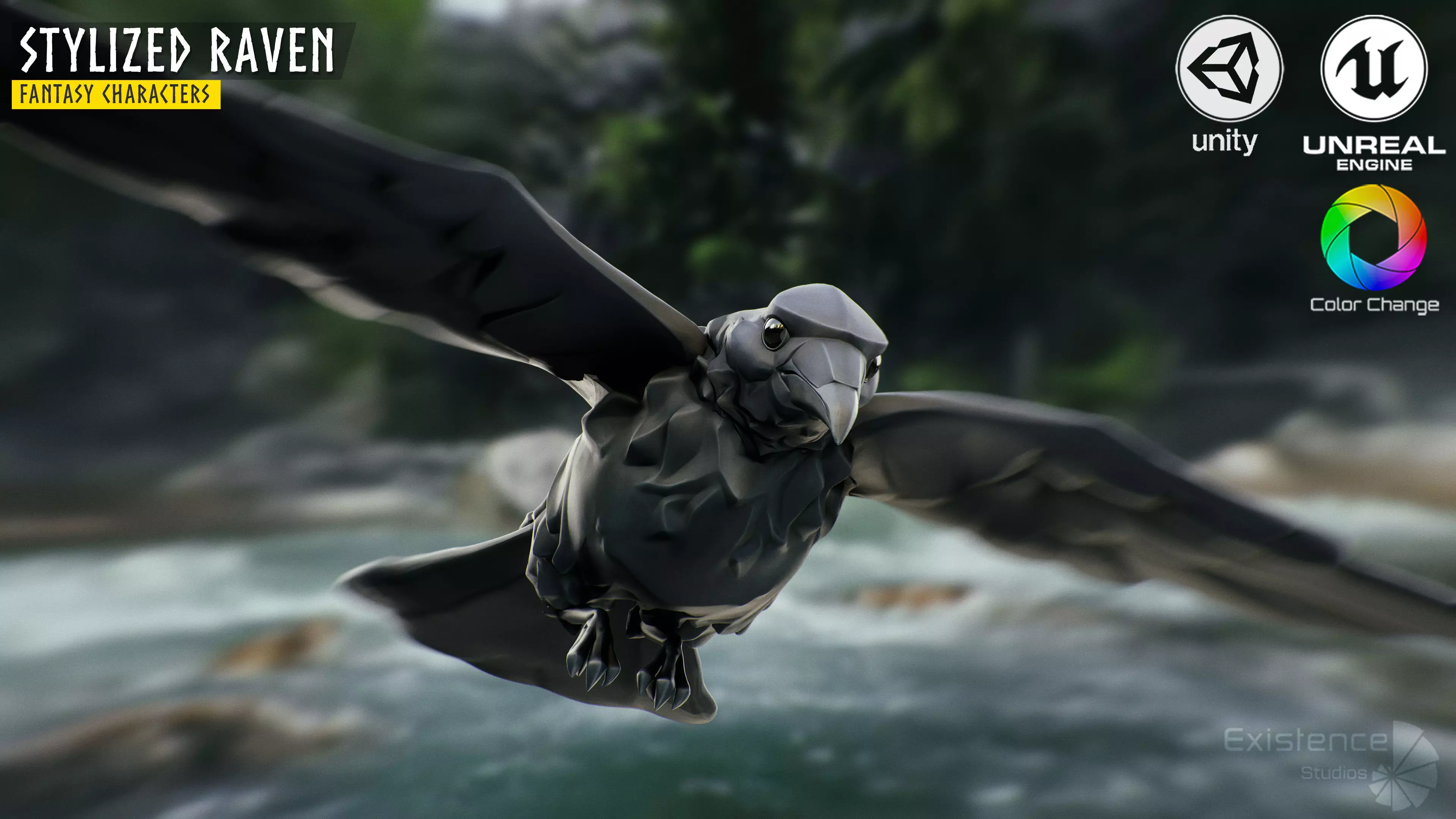 Raven - Flying System - Bird Behavior - 75 Low-poly 3D model_2