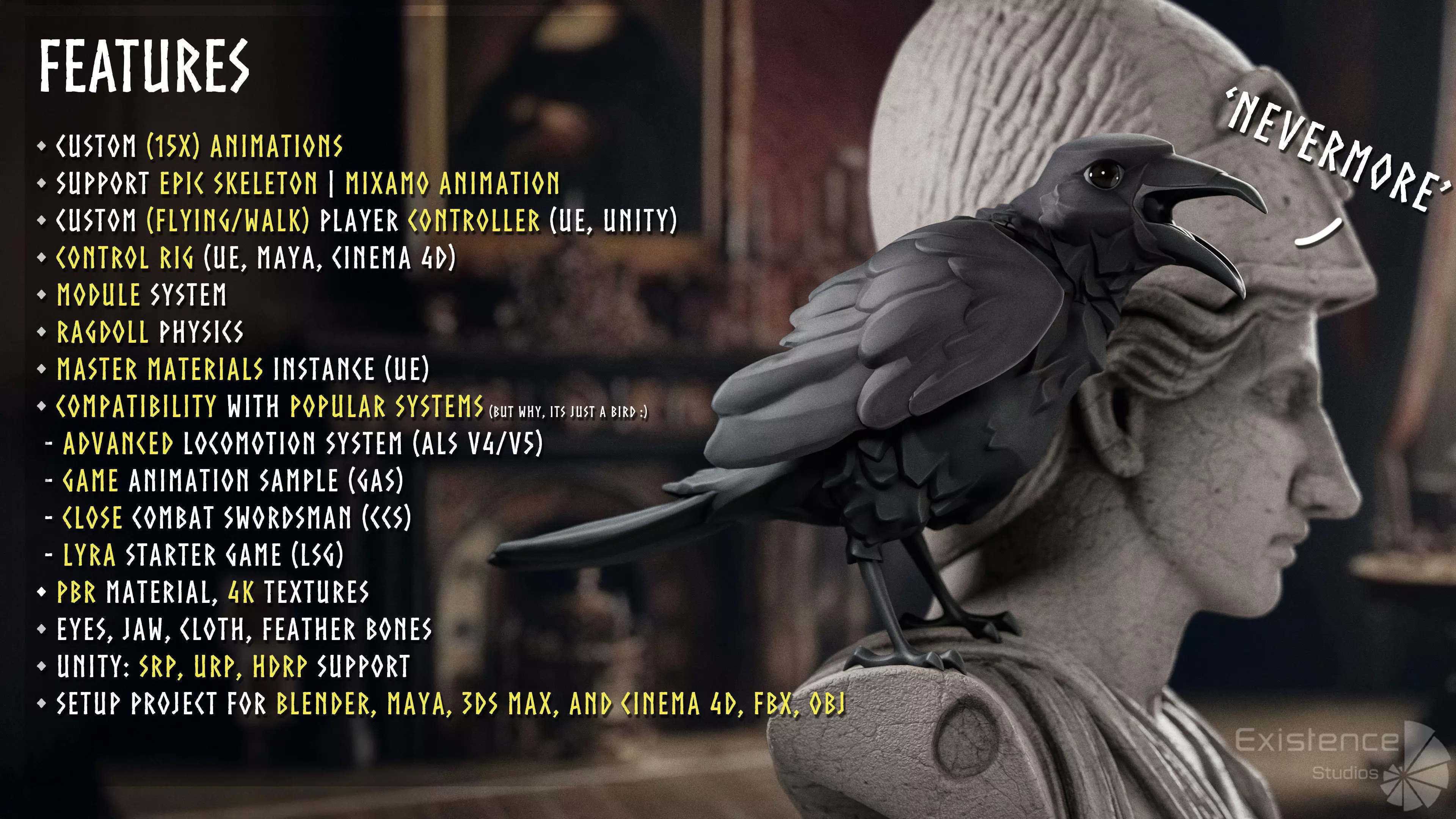 Raven - Flying System - Bird Behavior - 75 Low-poly 3D model_3