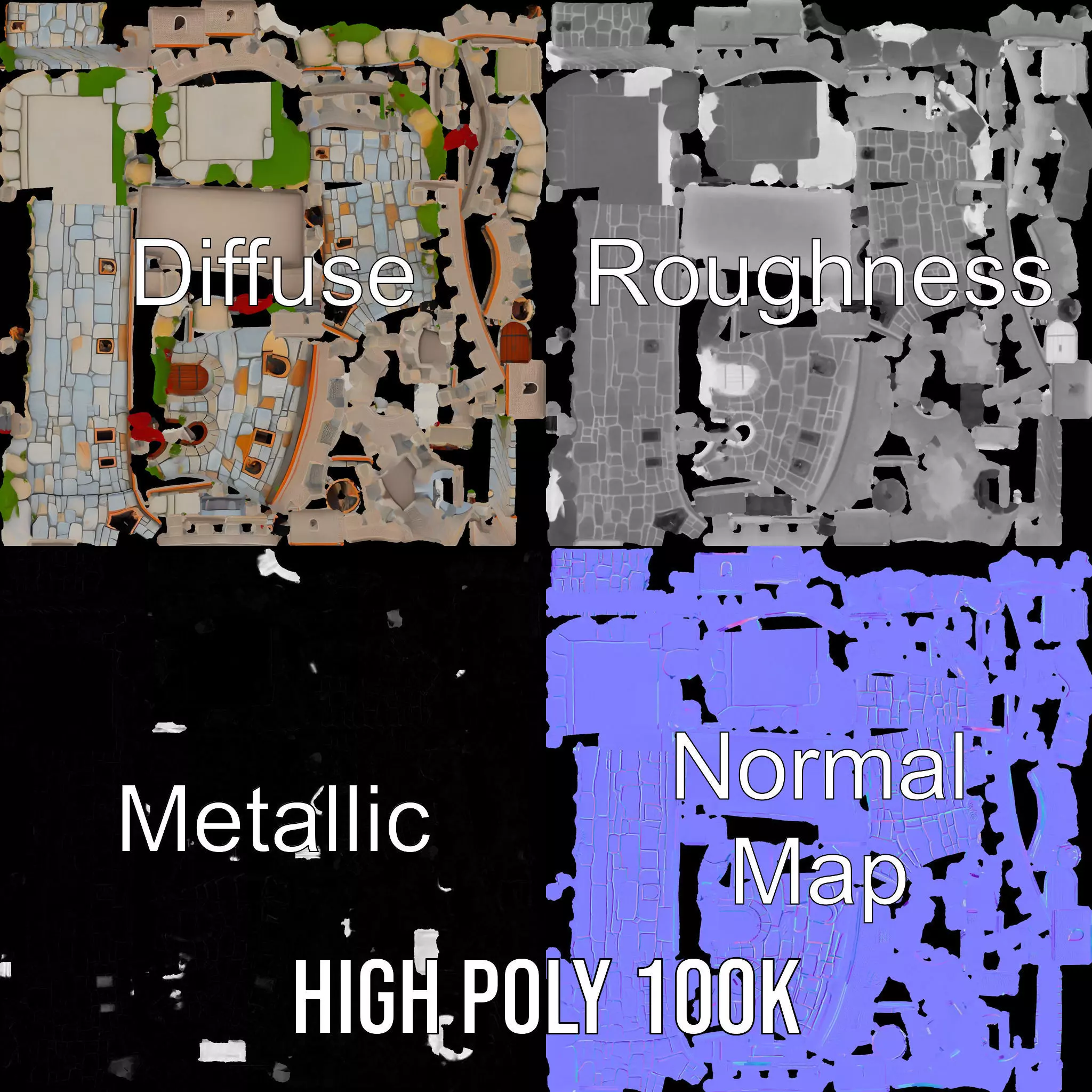 Medieval Stone Castle model pack Low-poly 3D model_3