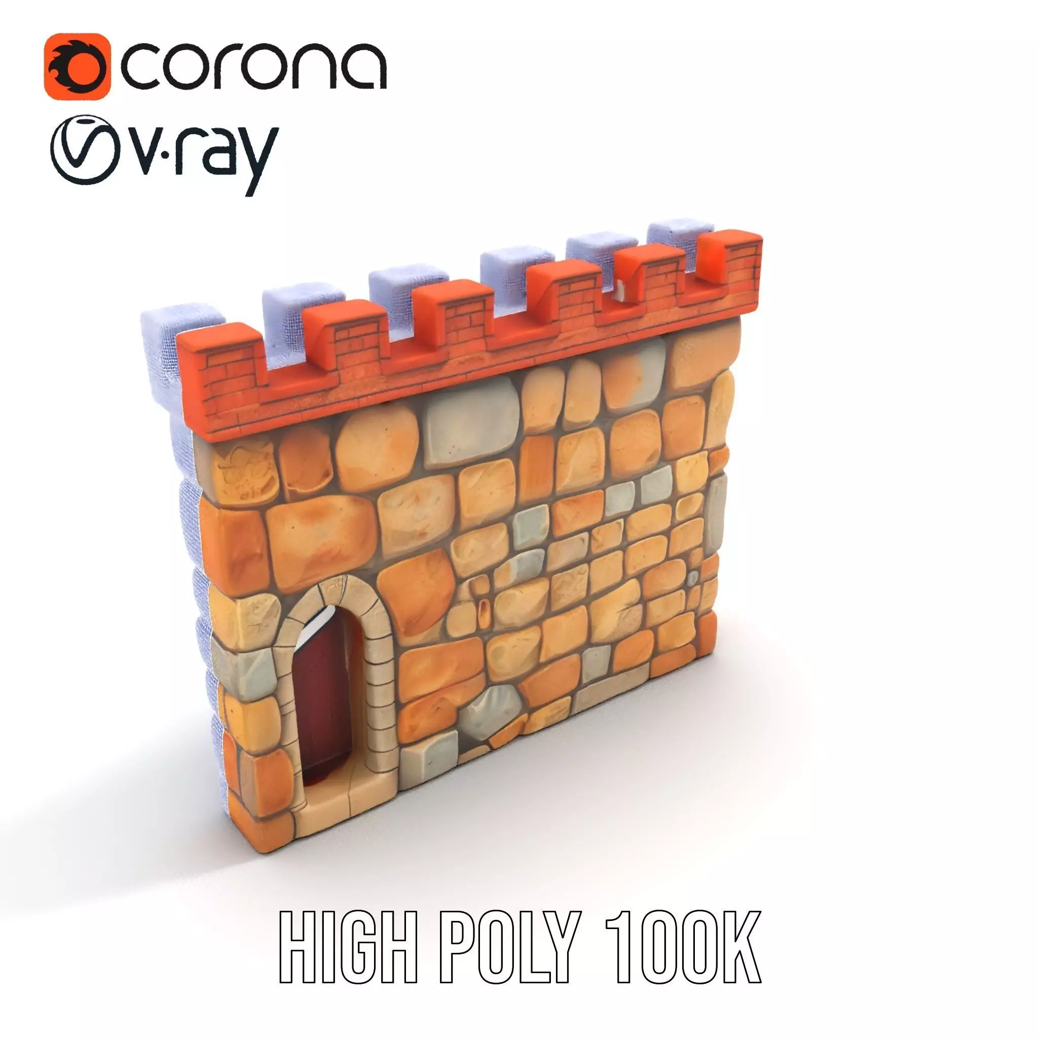 Medieval Stone Wall model pack Low-poly 3D model_20