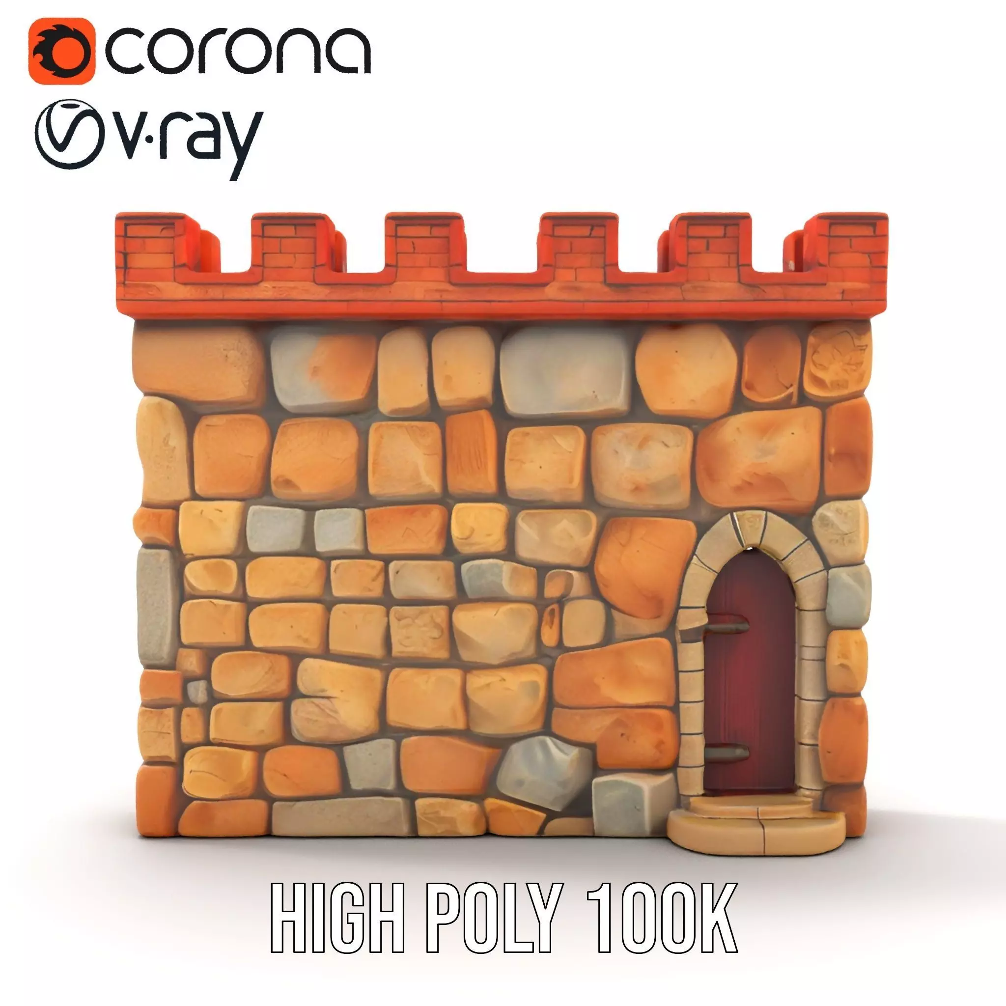 Medieval Stone Wall model pack Low-poly 3D model_26
