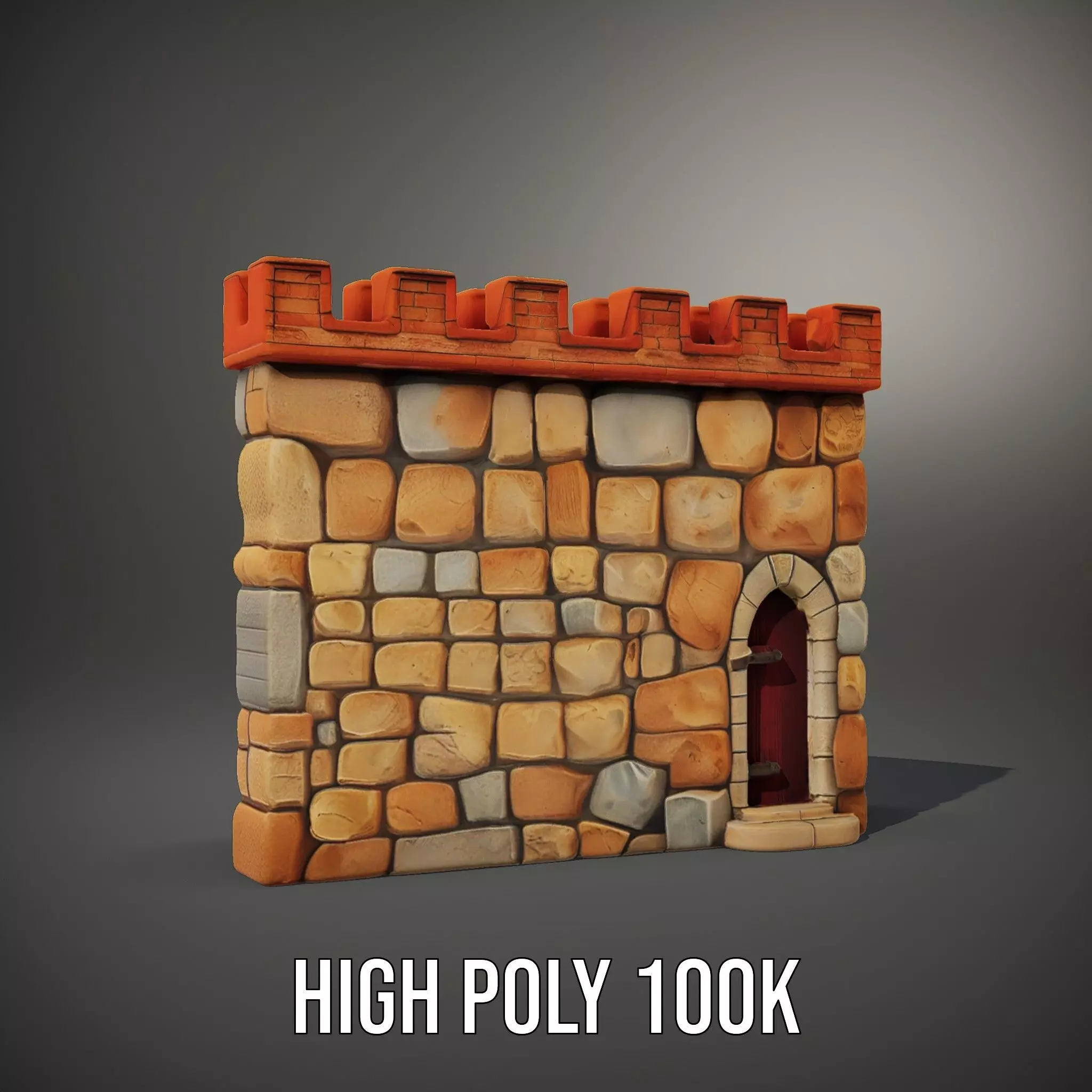Medieval Stone Wall model pack Low-poly 3D model_10