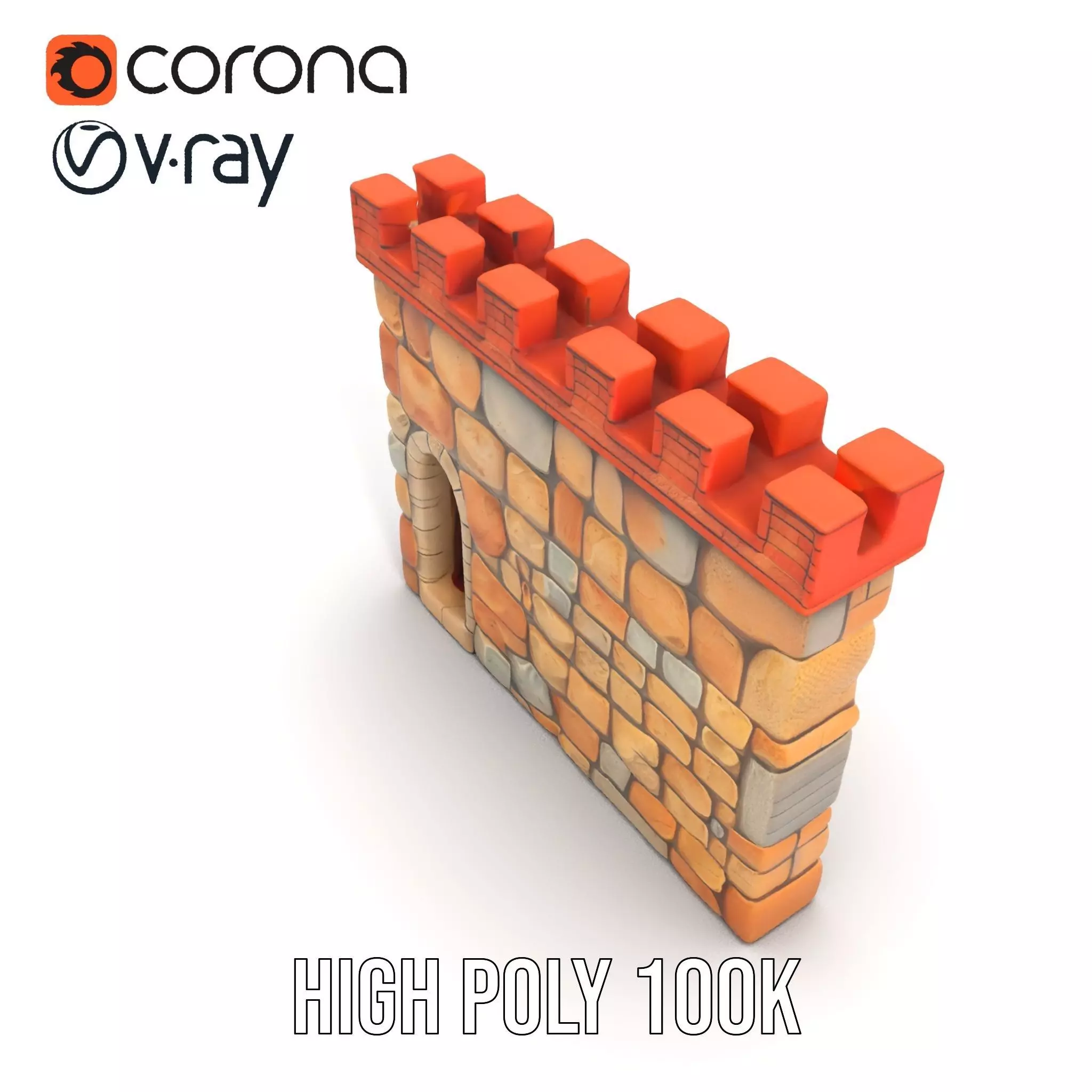 Medieval Stone Wall model pack Low-poly 3D model_23
