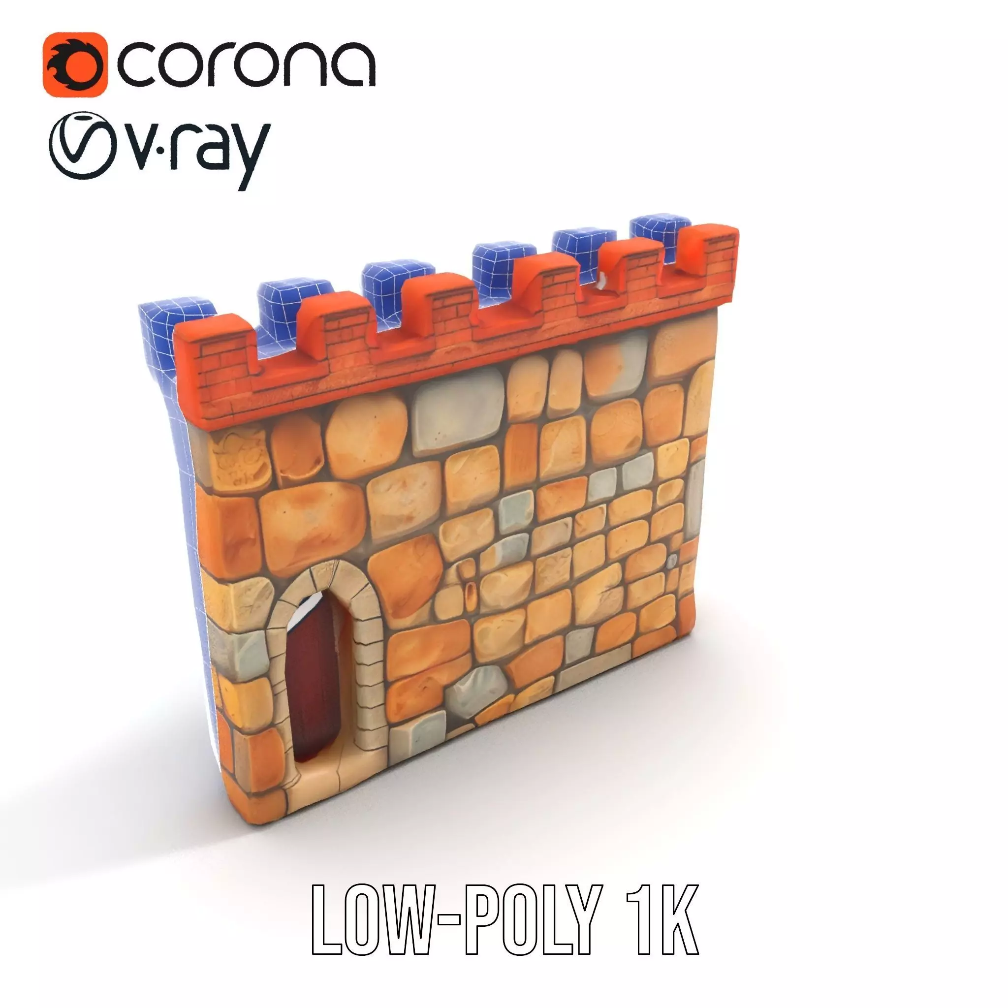 Medieval Stone Wall model pack Low-poly 3D model_7