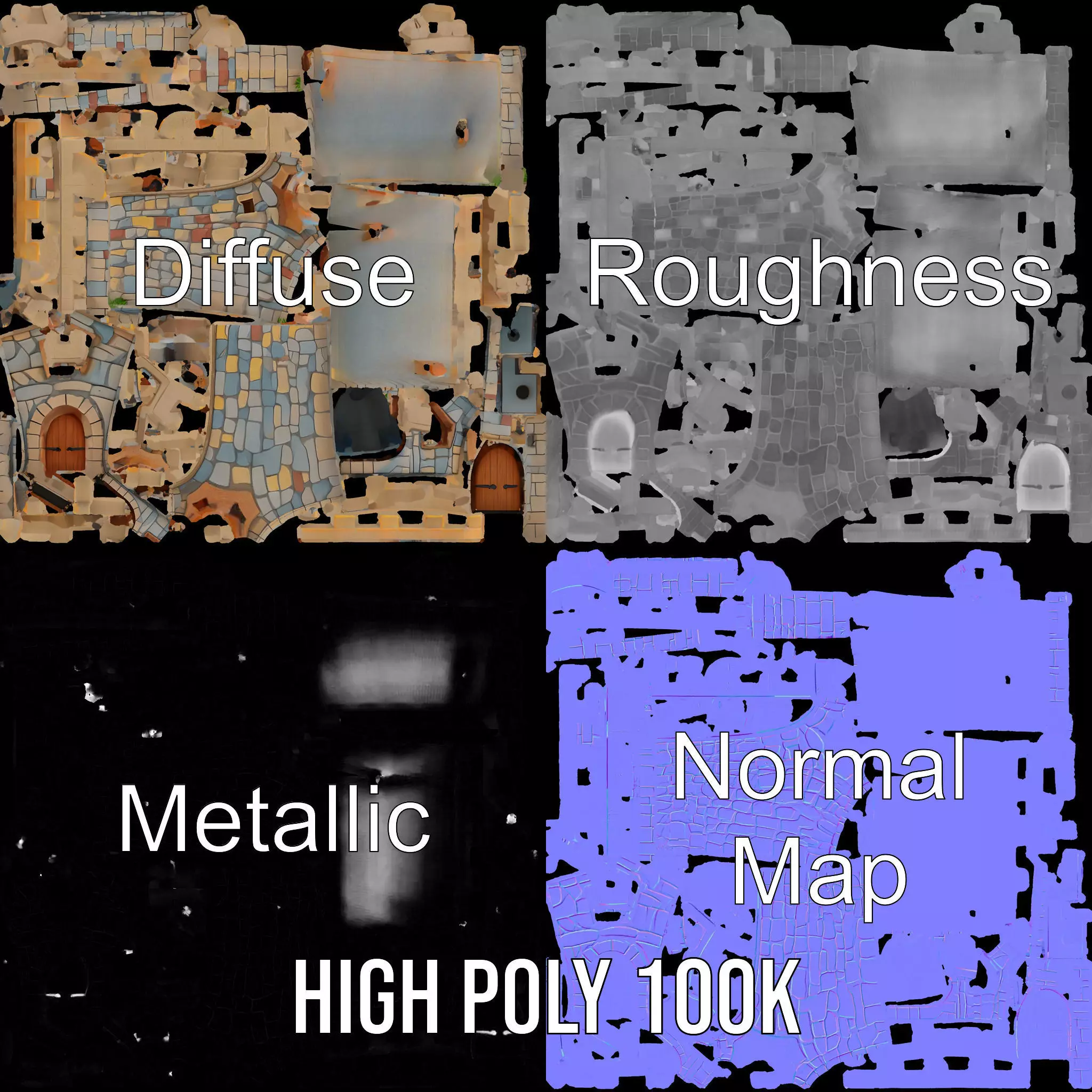 Stone Fortress Tower model pack Low-poly 3D model_3