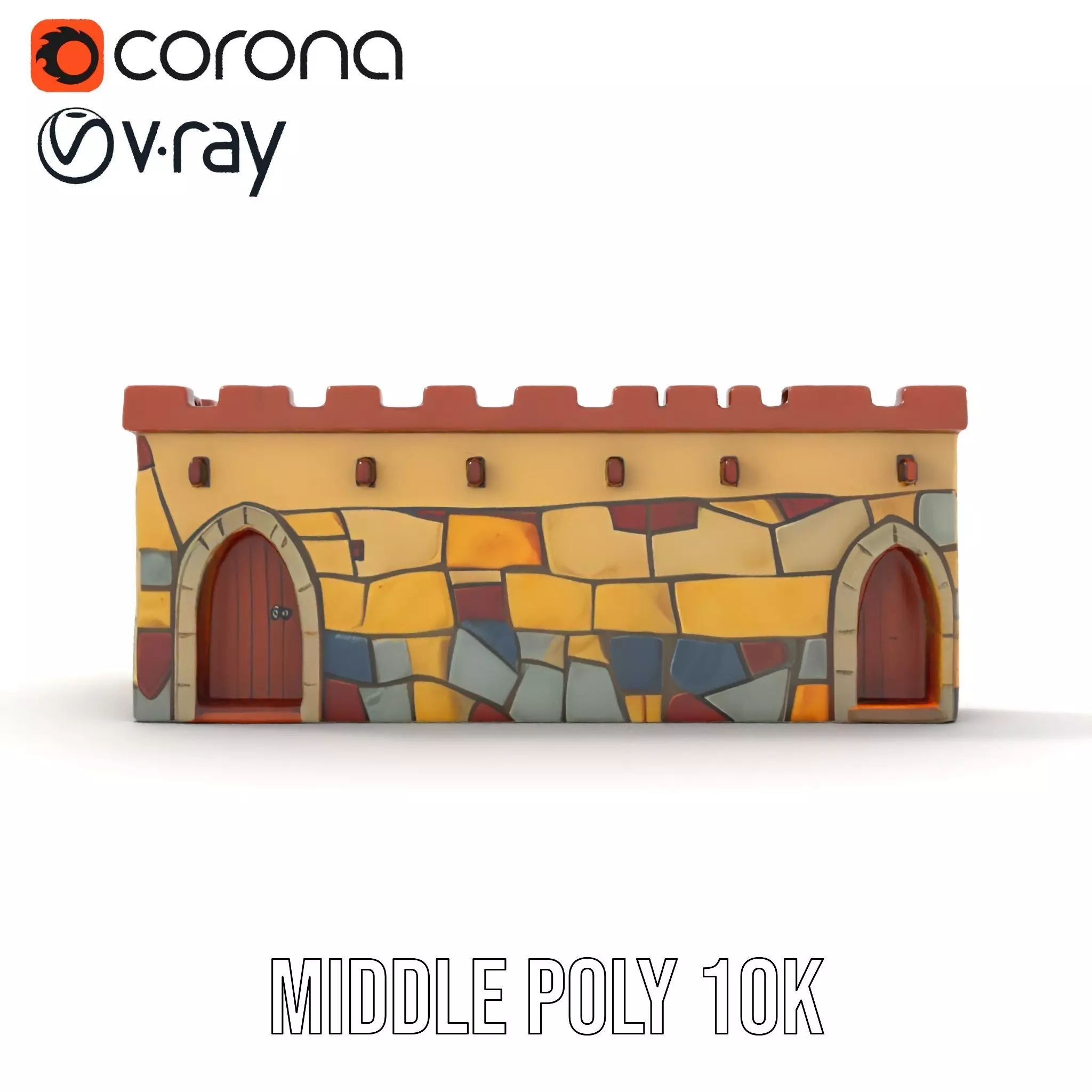 Colorful Castle Wall model pack Low-poly 3D model_6