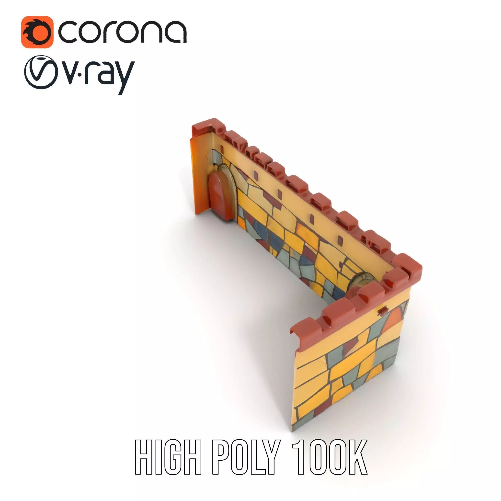 Colorful Castle Wall model pack Low-poly 3D model_15