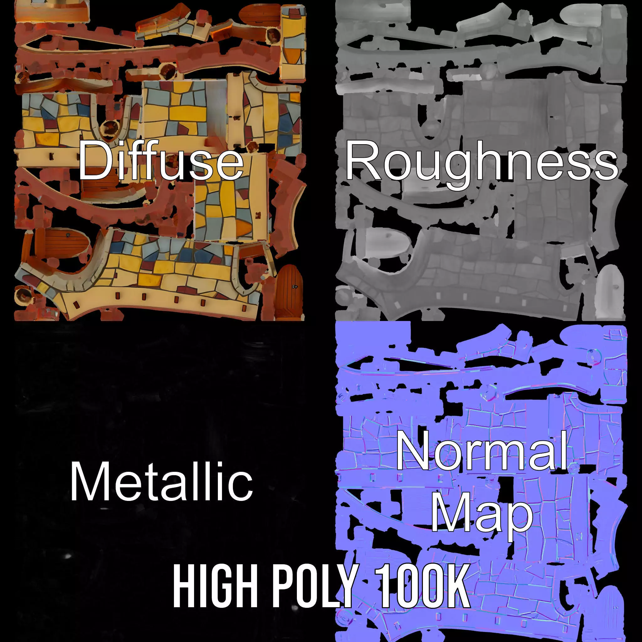 Colorful Castle Wall model pack Low-poly 3D model_3