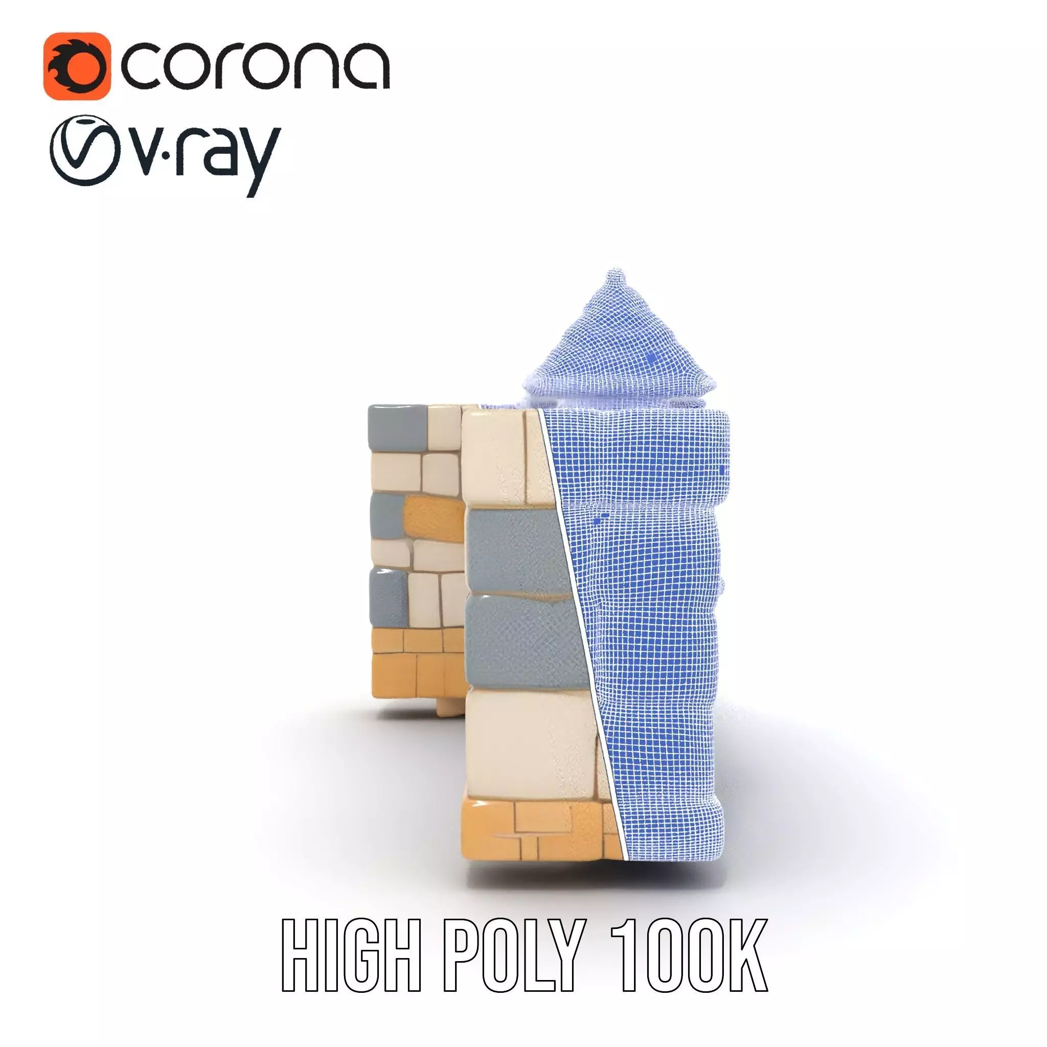 Charming Stone Castle Wall model pack Low-poly 3D model_33