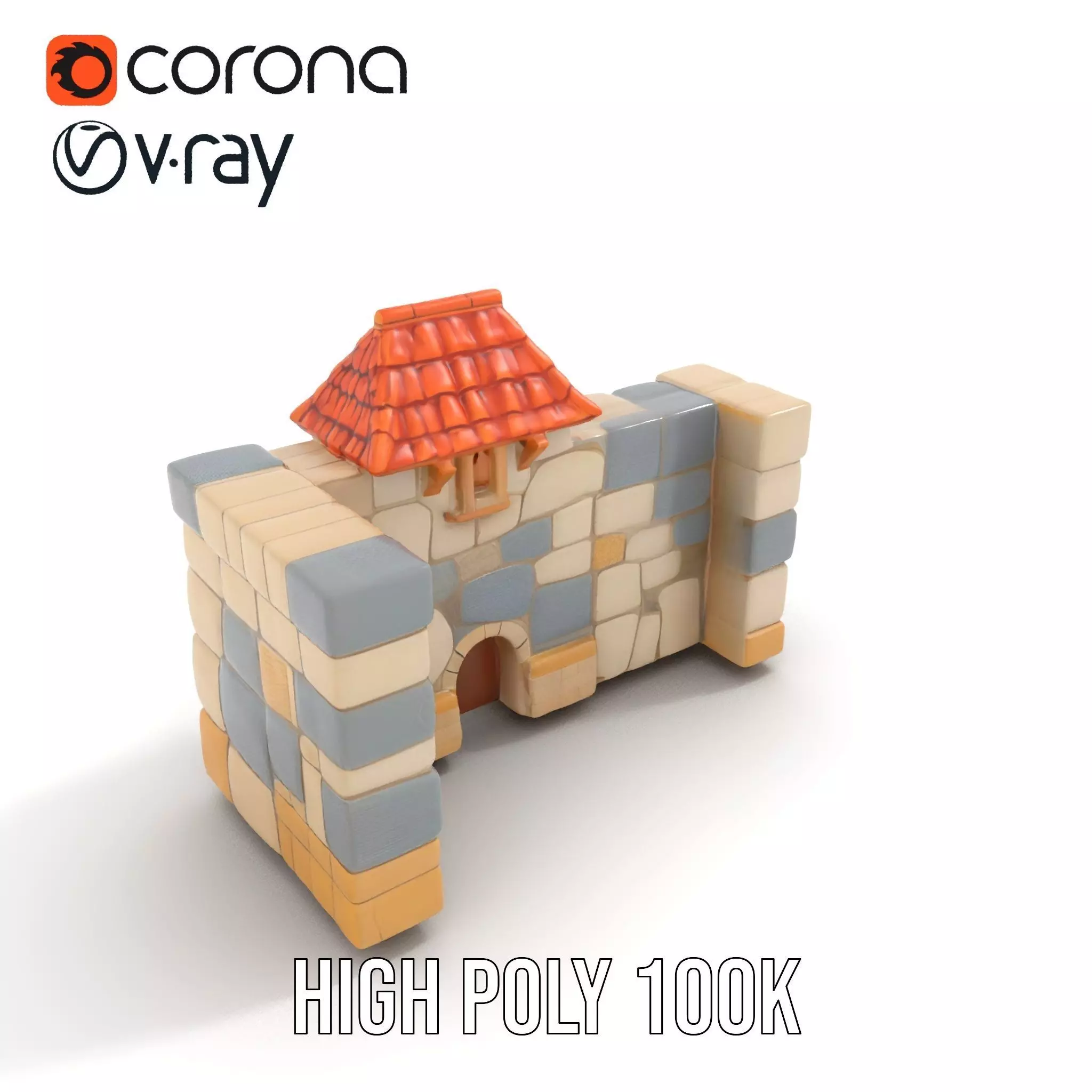 Charming Stone Castle Wall model pack Low-poly 3D model_18