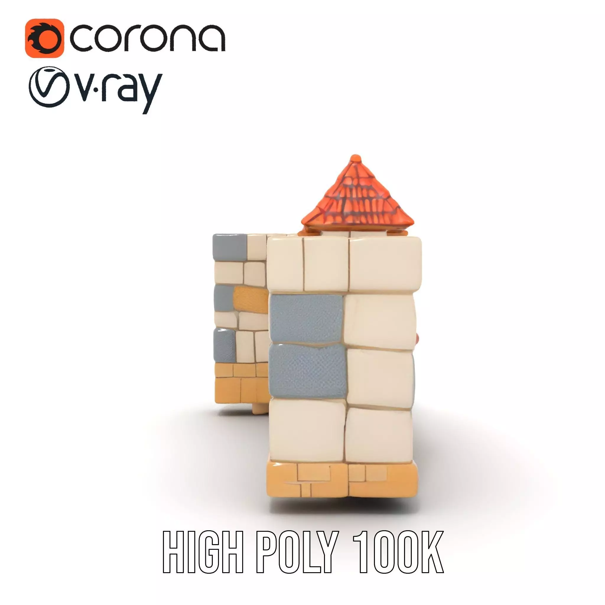 Charming Stone Castle Wall model pack Low-poly 3D model_26