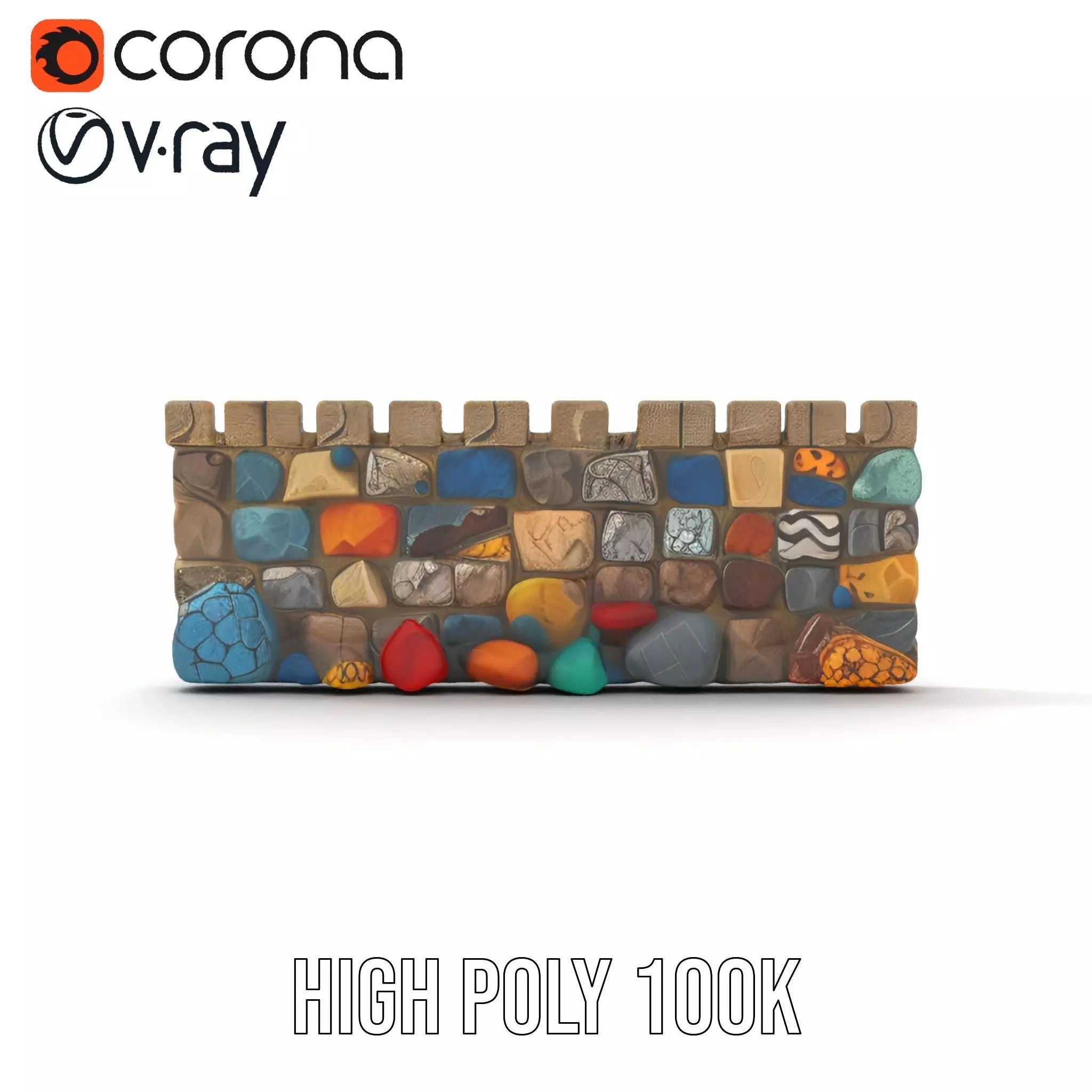 Colorful Castle Wall model pack Low-poly 3D model_31