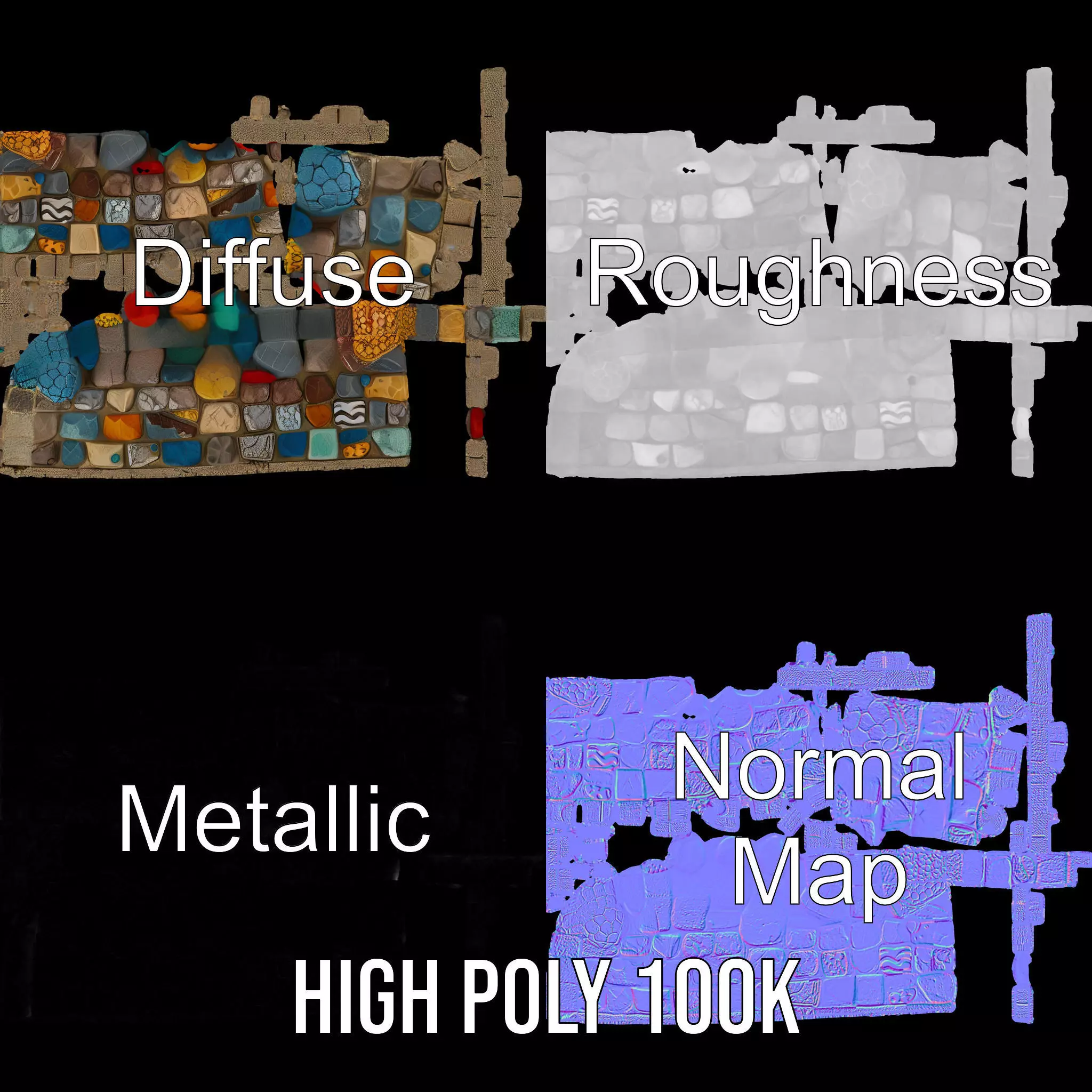 Colorful Castle Wall model pack Low-poly 3D model_3