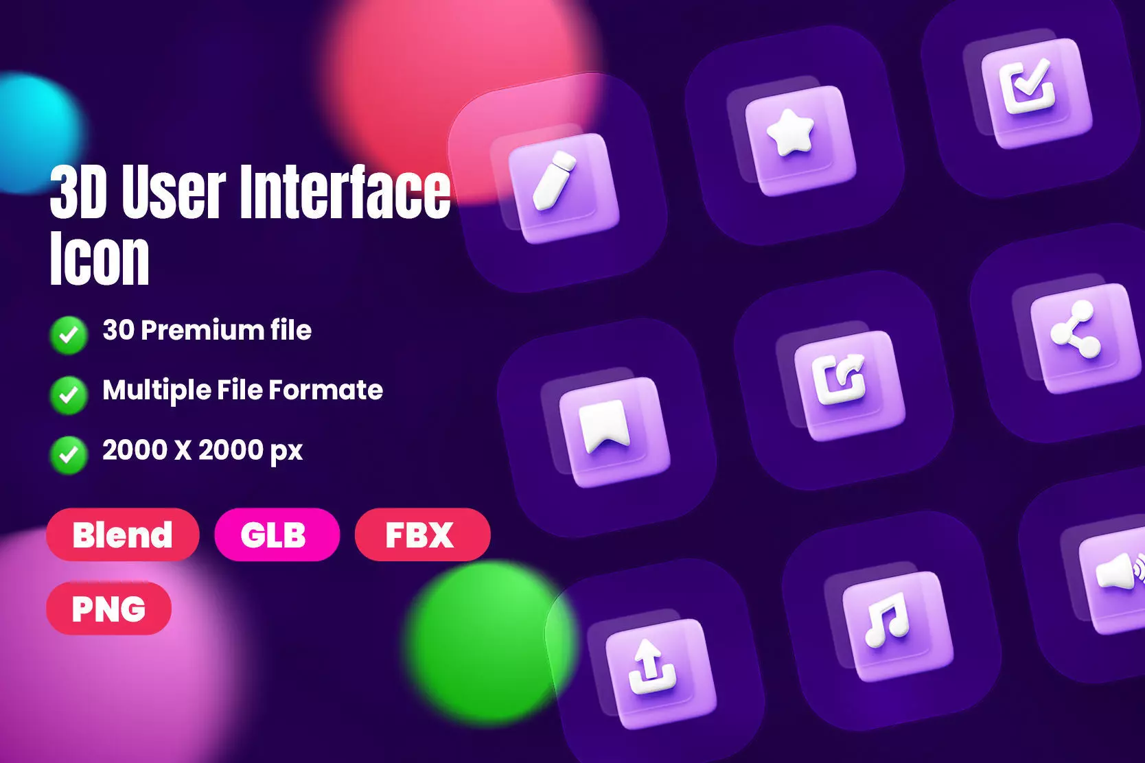 User Interface 3d icon pack Low-poly 3D model_0
