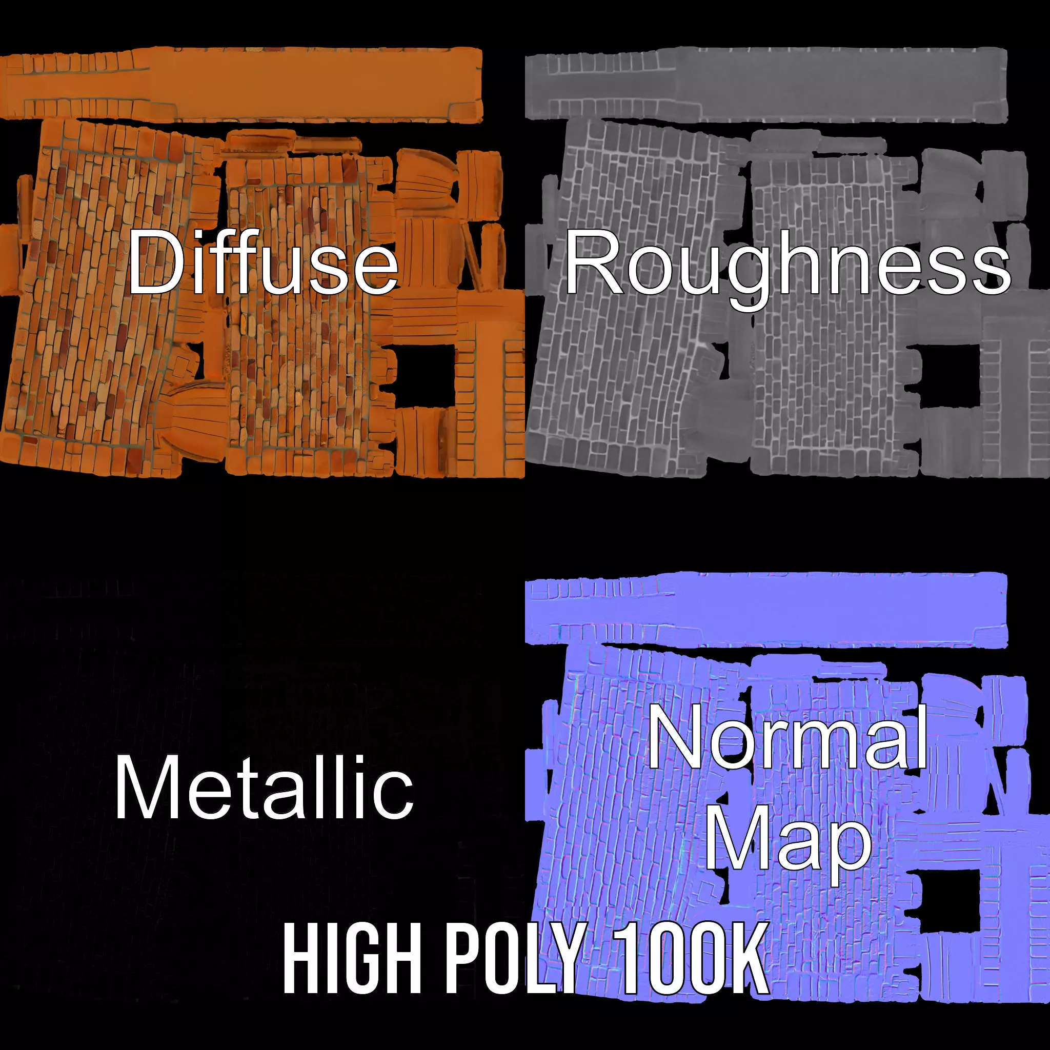 Terracotta Brick Wall model pack Low-poly 3D model_3