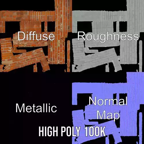 Rustic Brick Wall model pack Low-poly 3D model 3