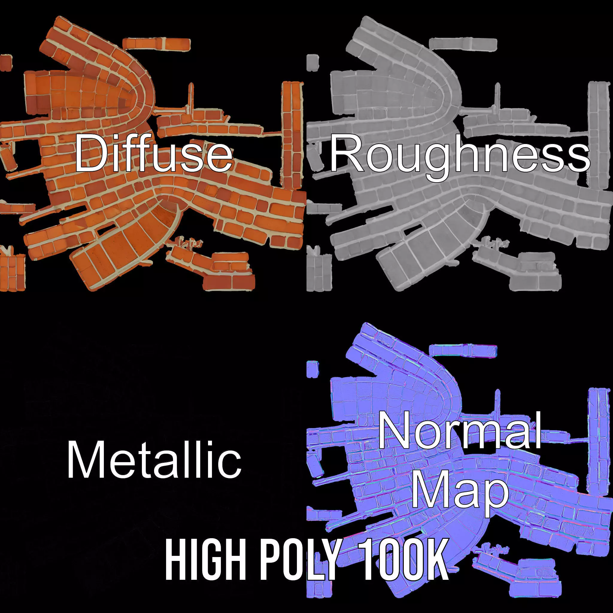 Brick Wall Rustic model pack Low-poly 3D model_3